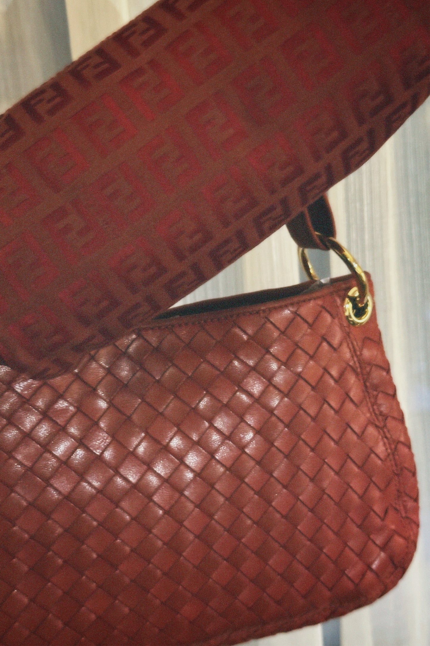 Vintage Bottega Veneta Intrecciato Red Shoulder Bag