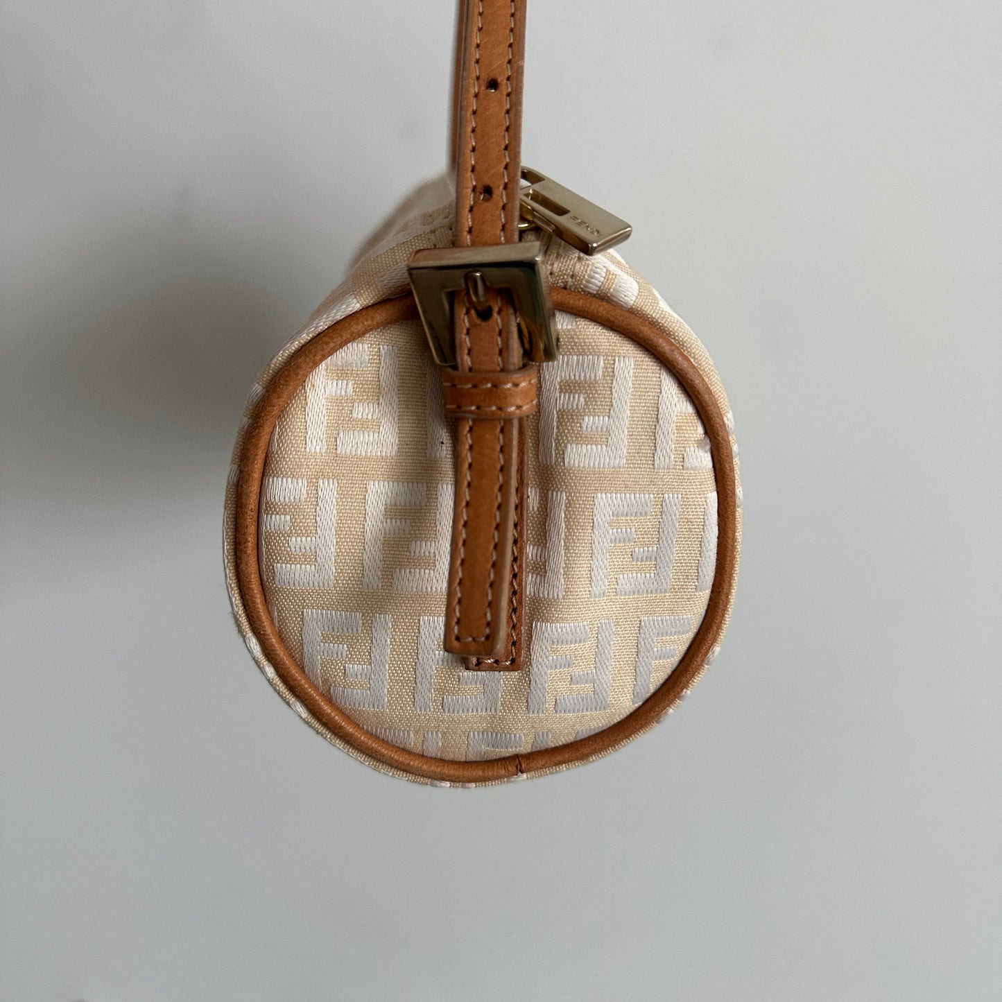 Vintage Fendi Ivory Zucchino Barrel Bag