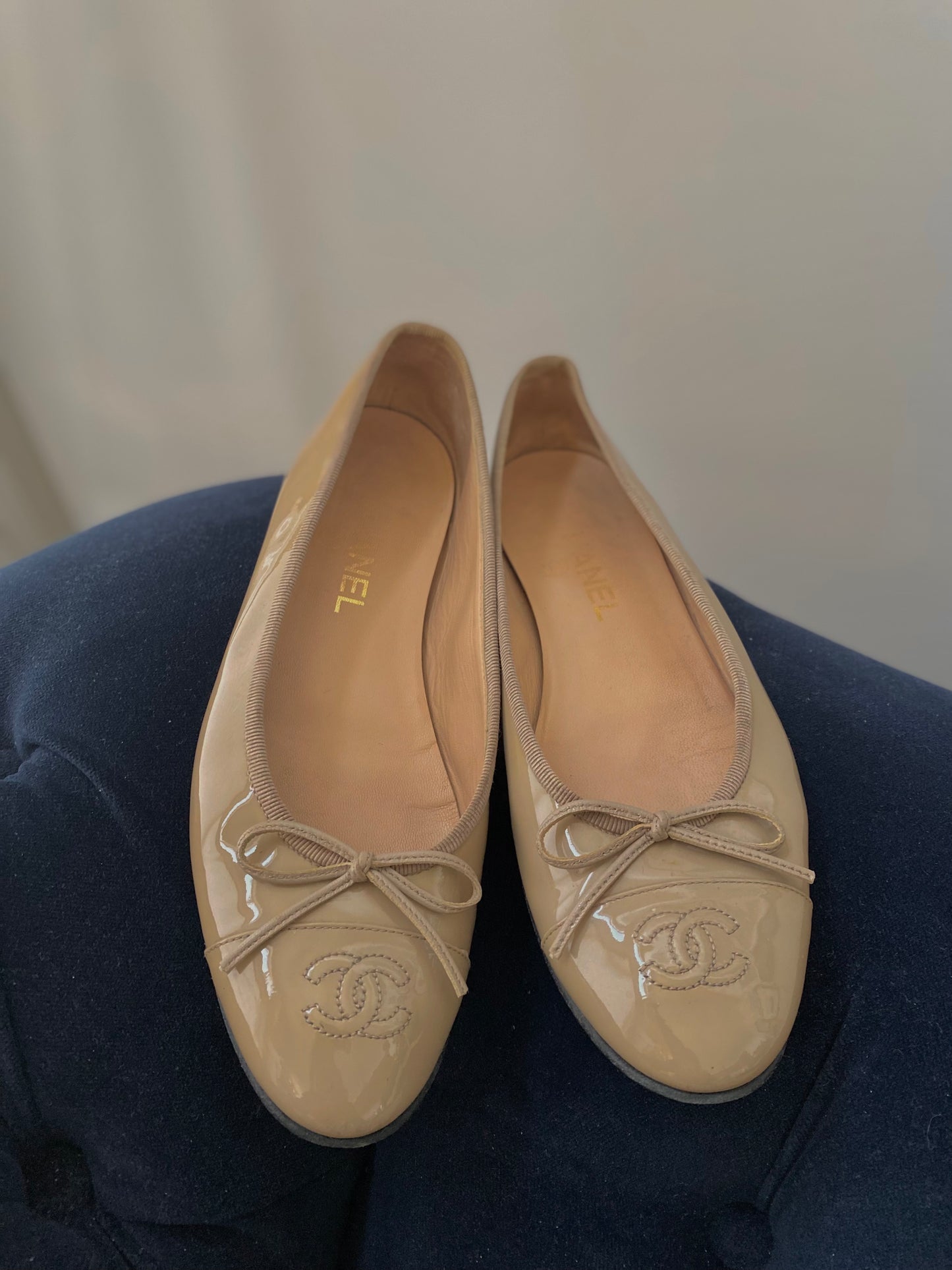 Chanel Patent Beige Ballet Flats