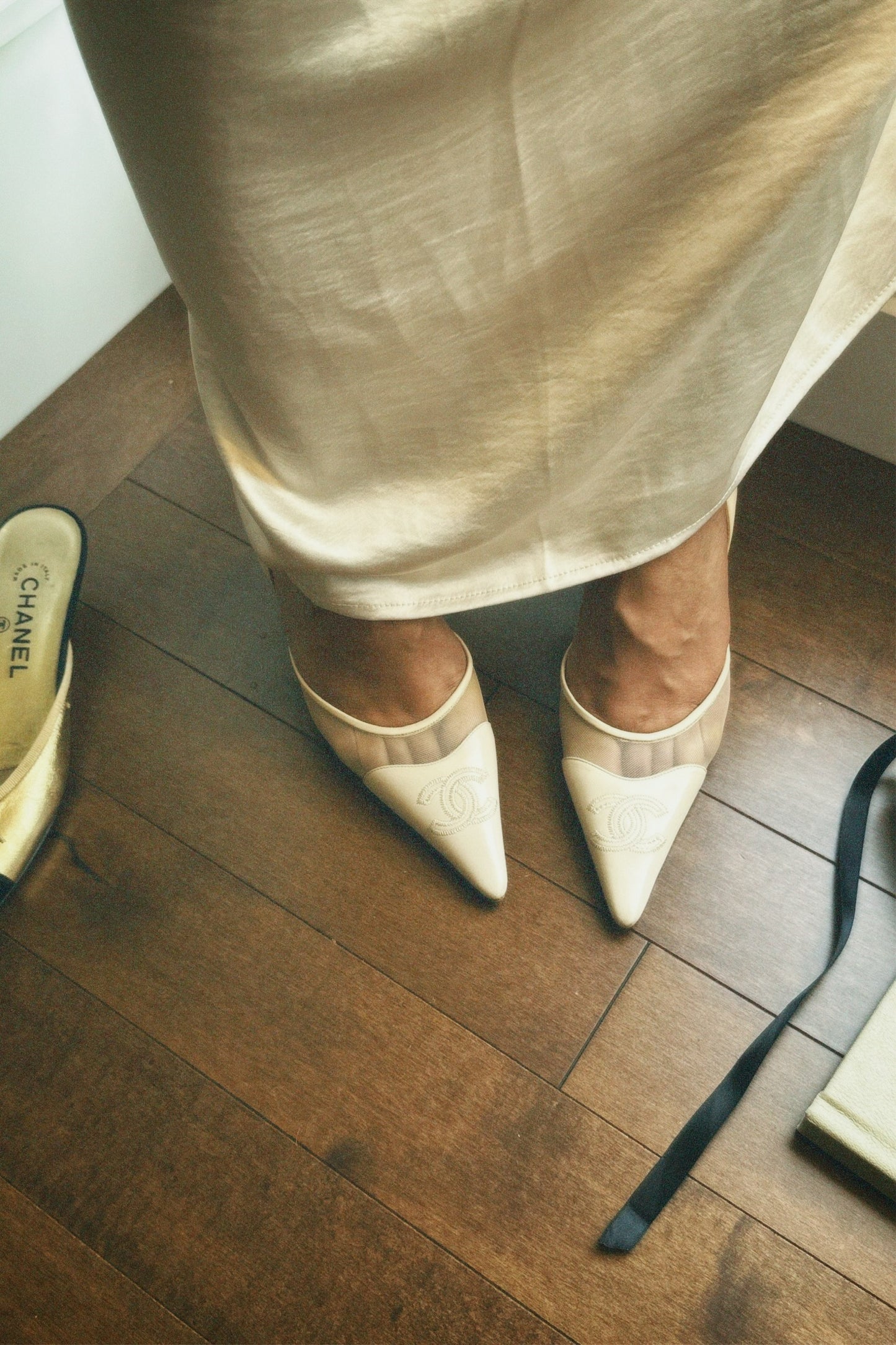 Vintage Chanel Ivory Mesh Slingback