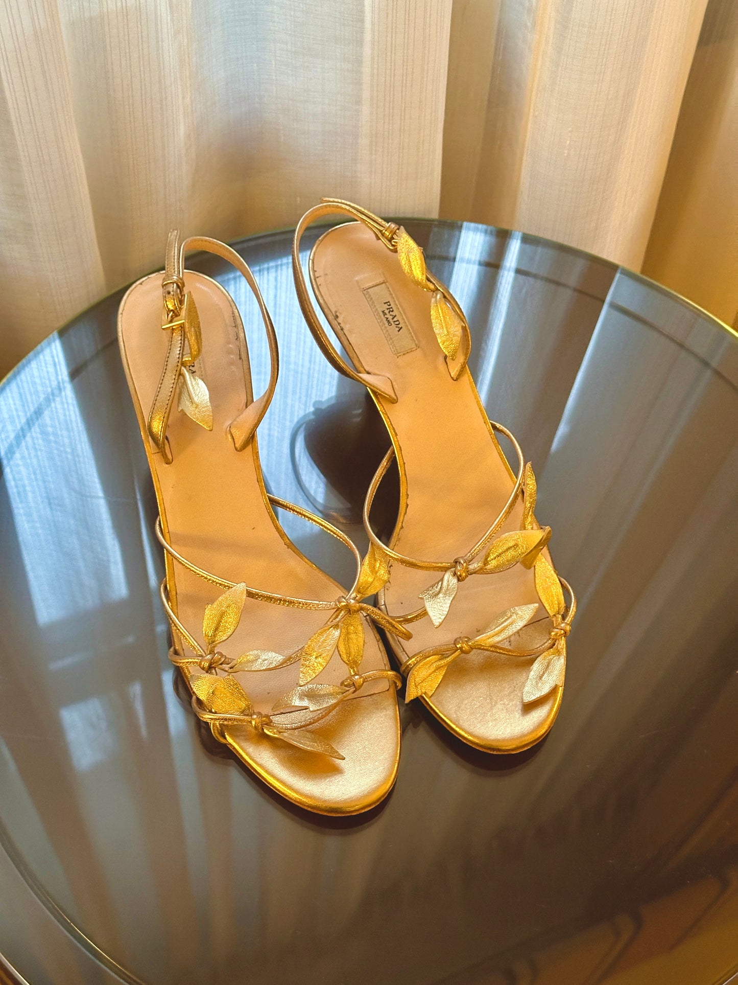 Vintage Prada Gold Leaf Sandals