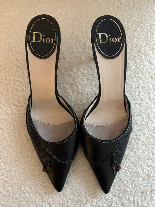 Vintage Dior Black Saddle Mules