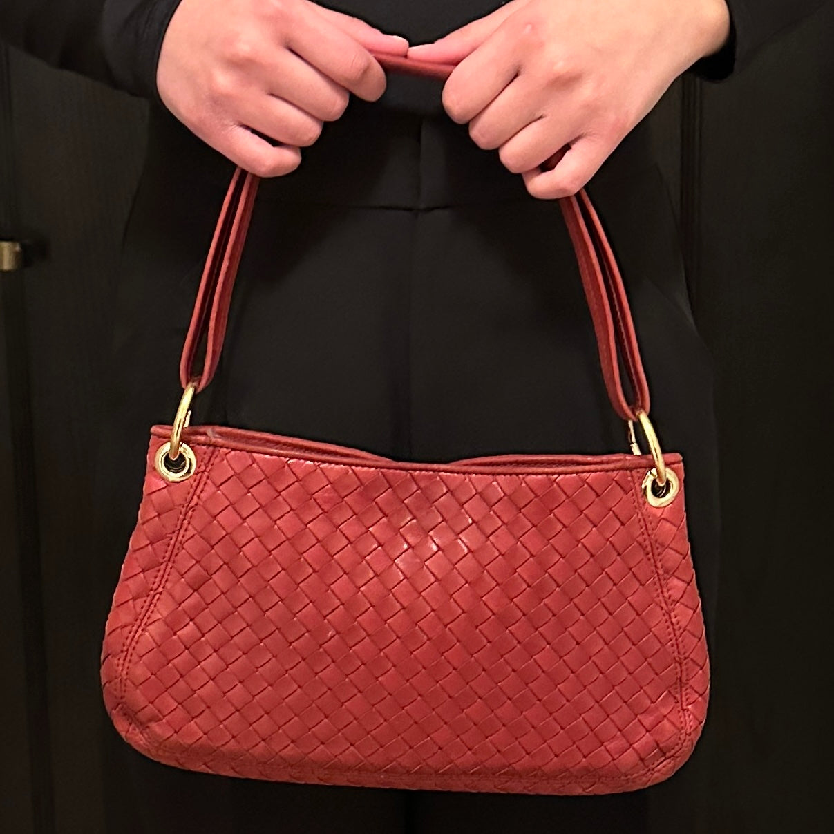 Vintage Bottega Veneta Intrecciato Red Shoulder Bag