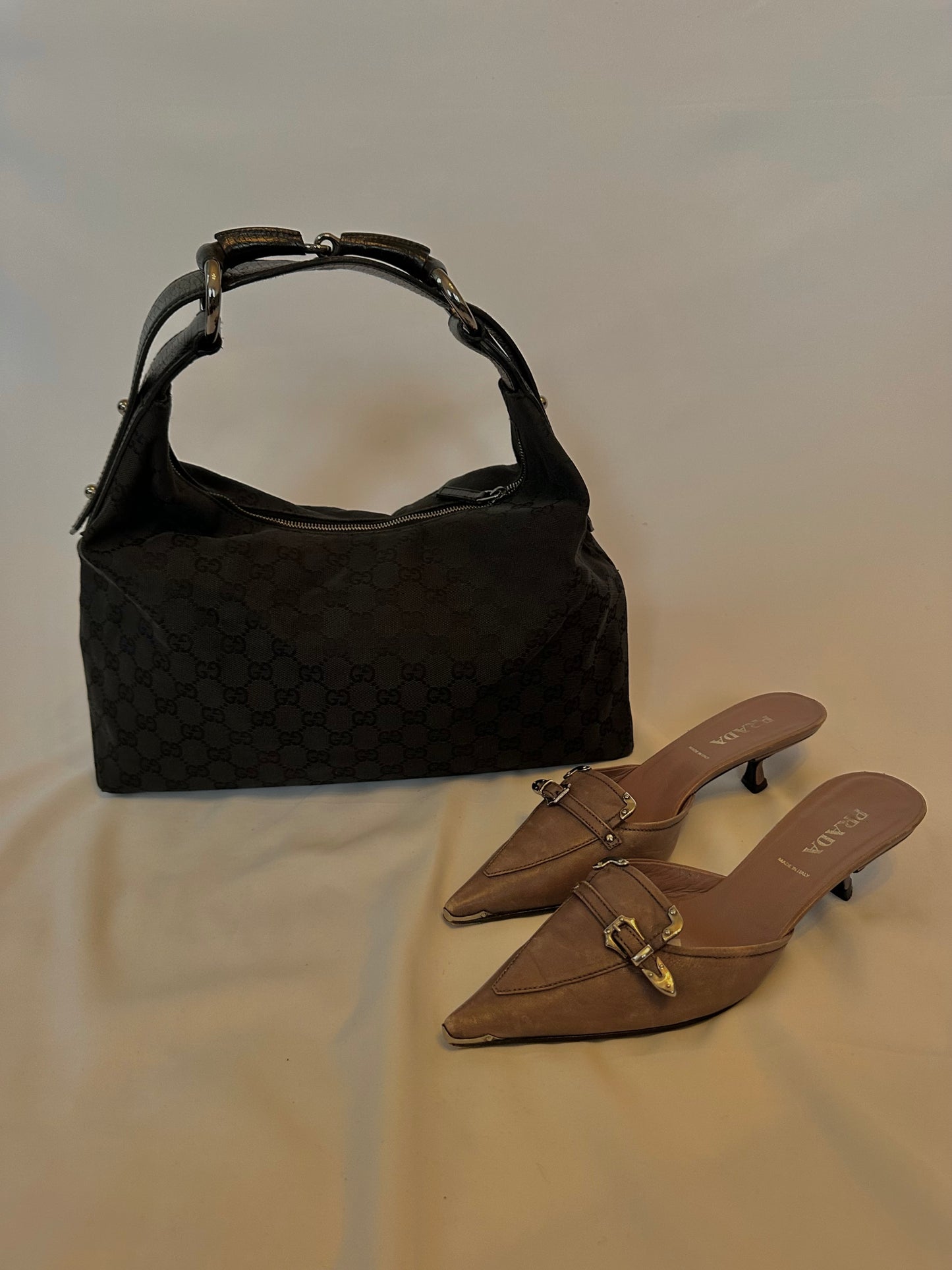 Vintage Gucci Black Monogram Horsebit Hobo Bag