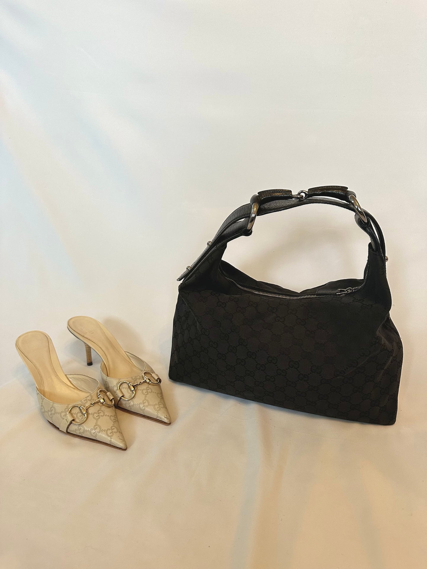 Vintage Gucci Black Monogram Horsebit Hobo Bag