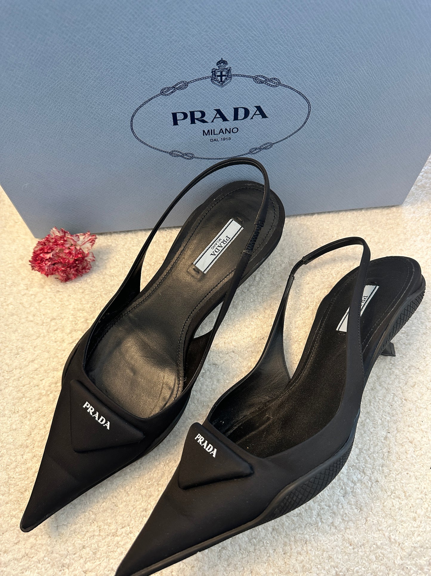 Prada Nylon Black Slingback Kitten Heels