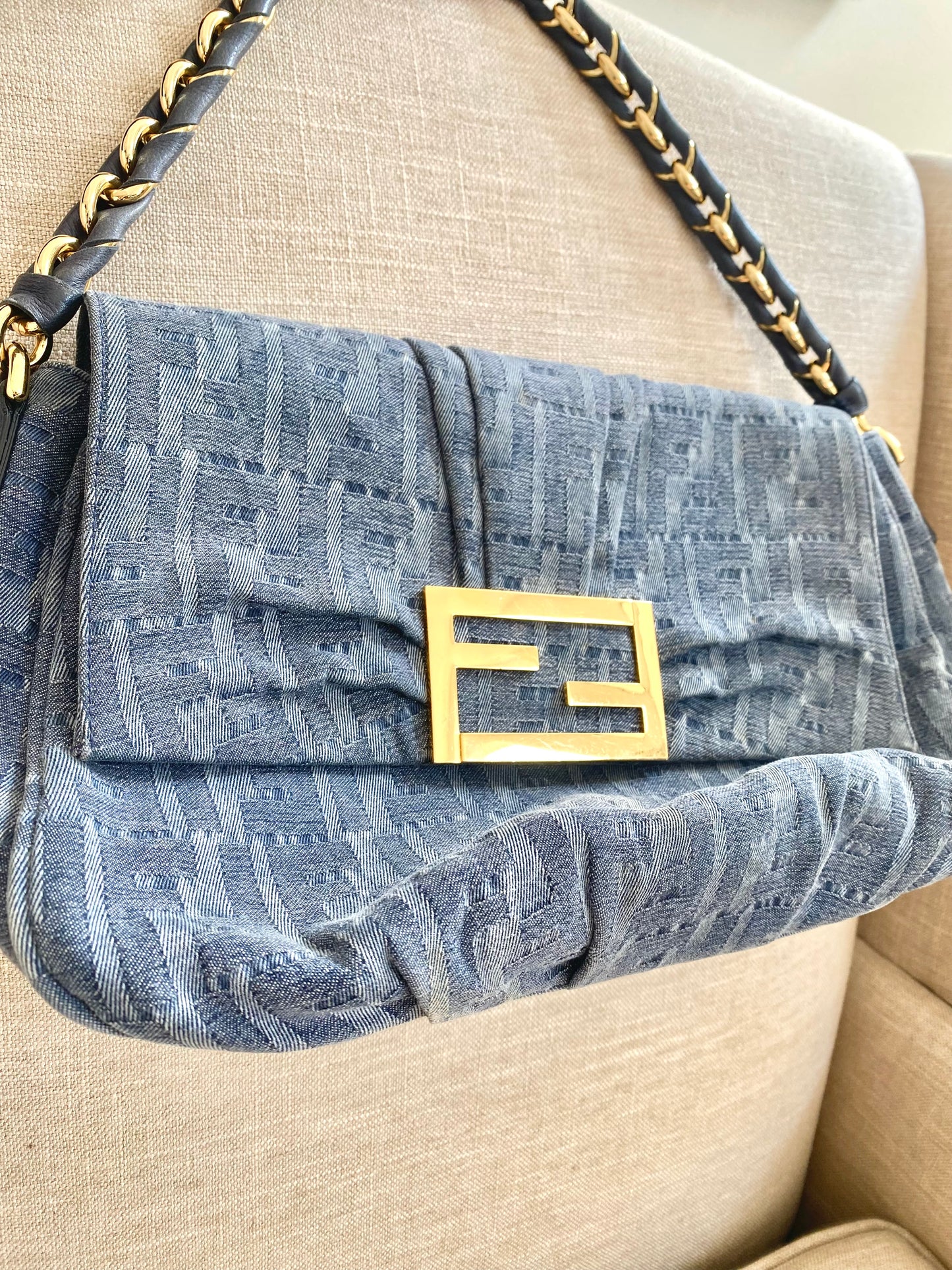 Vintage Fendi Denim Zucca Mia Flap Bag