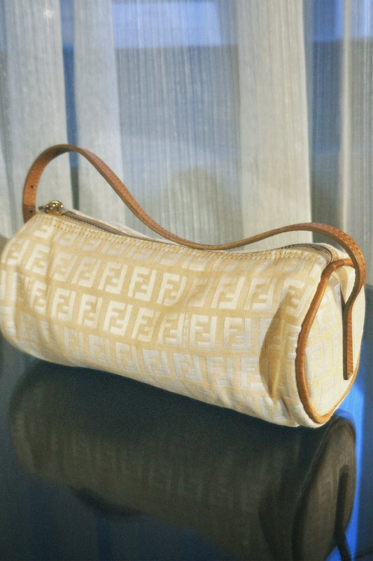 Vintage Fendi Ivory Zucchino Barrel Bag