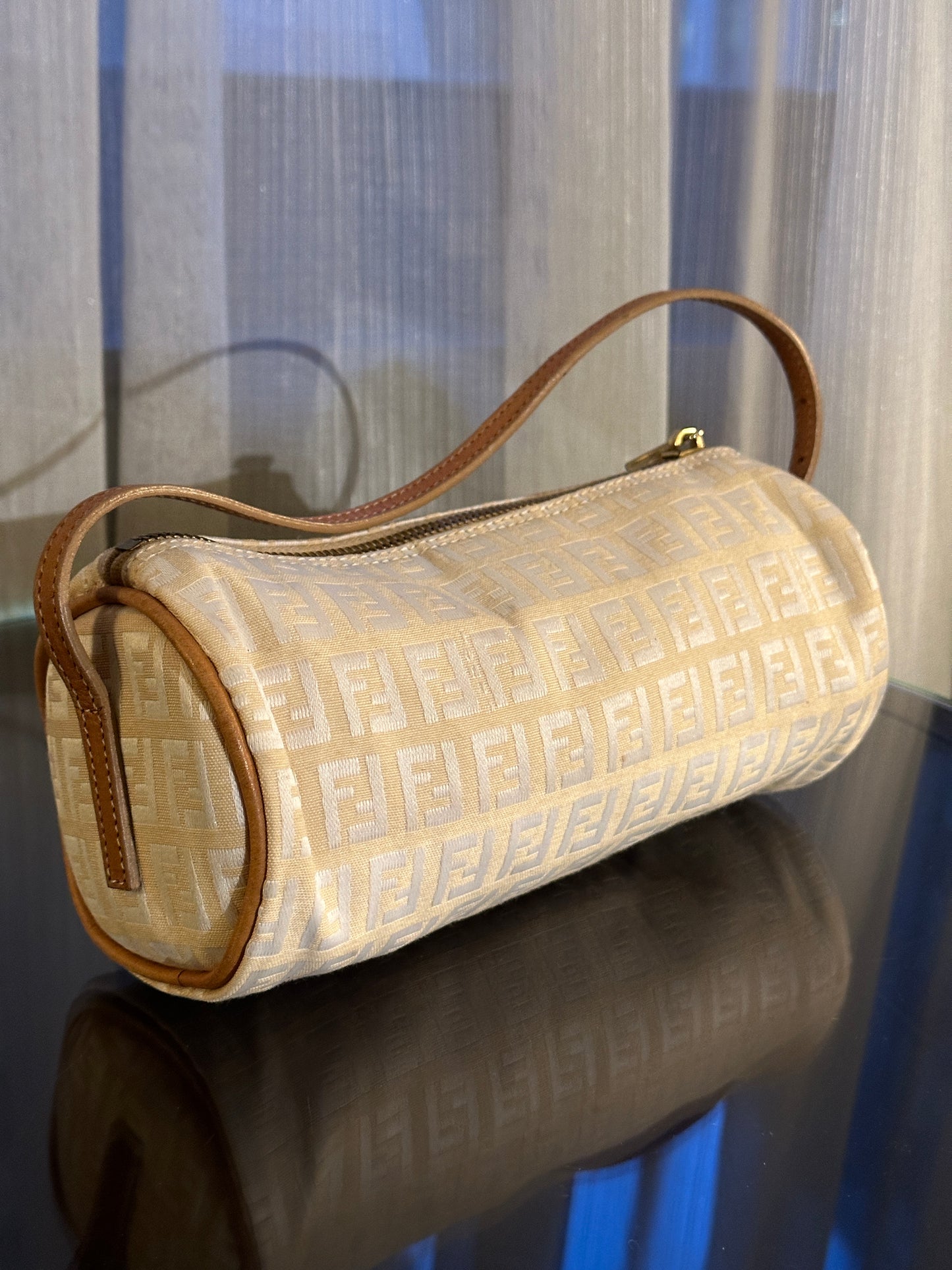 Vintage Fendi Ivory Zucchino Barrel Bag