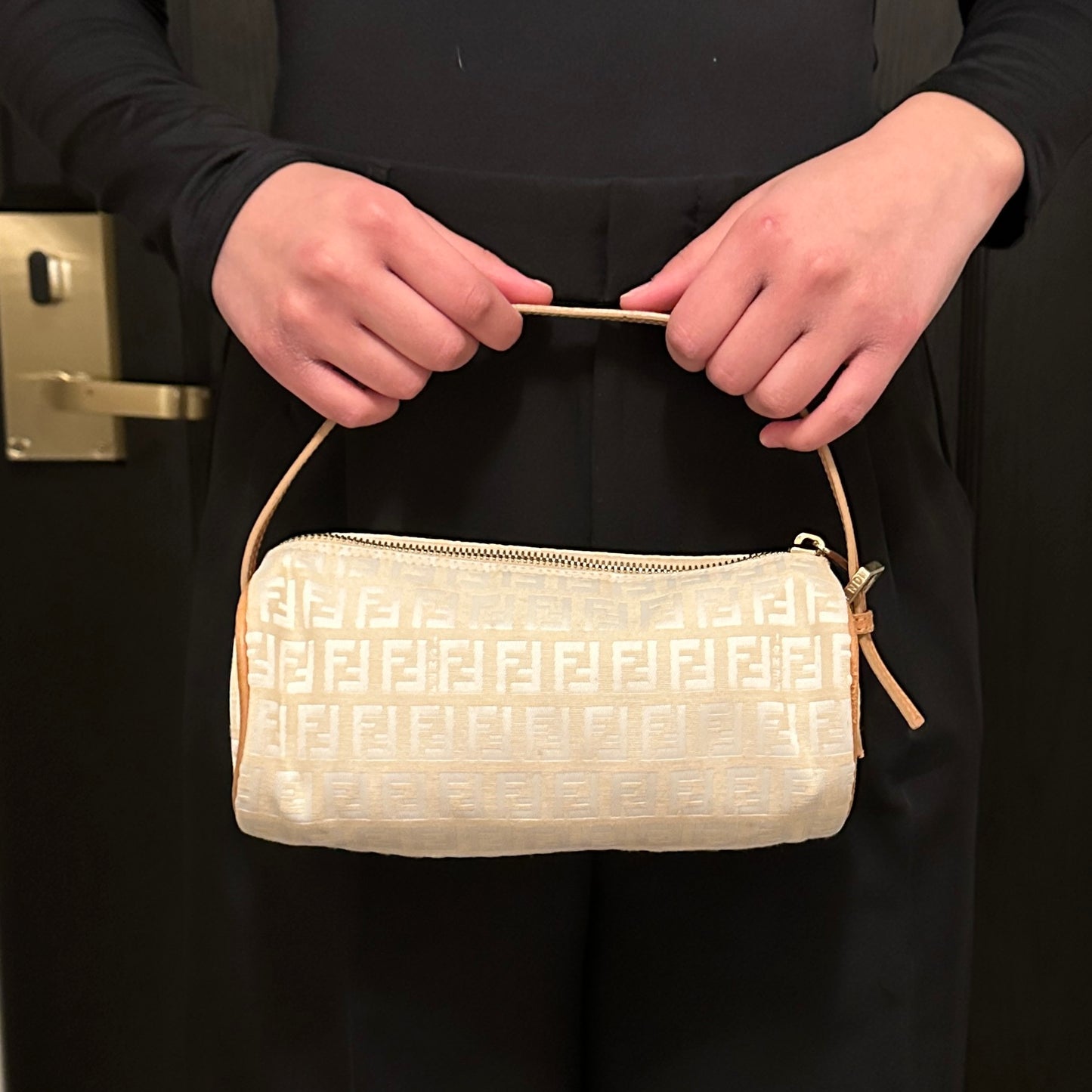 Vintage Fendi Ivory Zucchino Barrel Bag