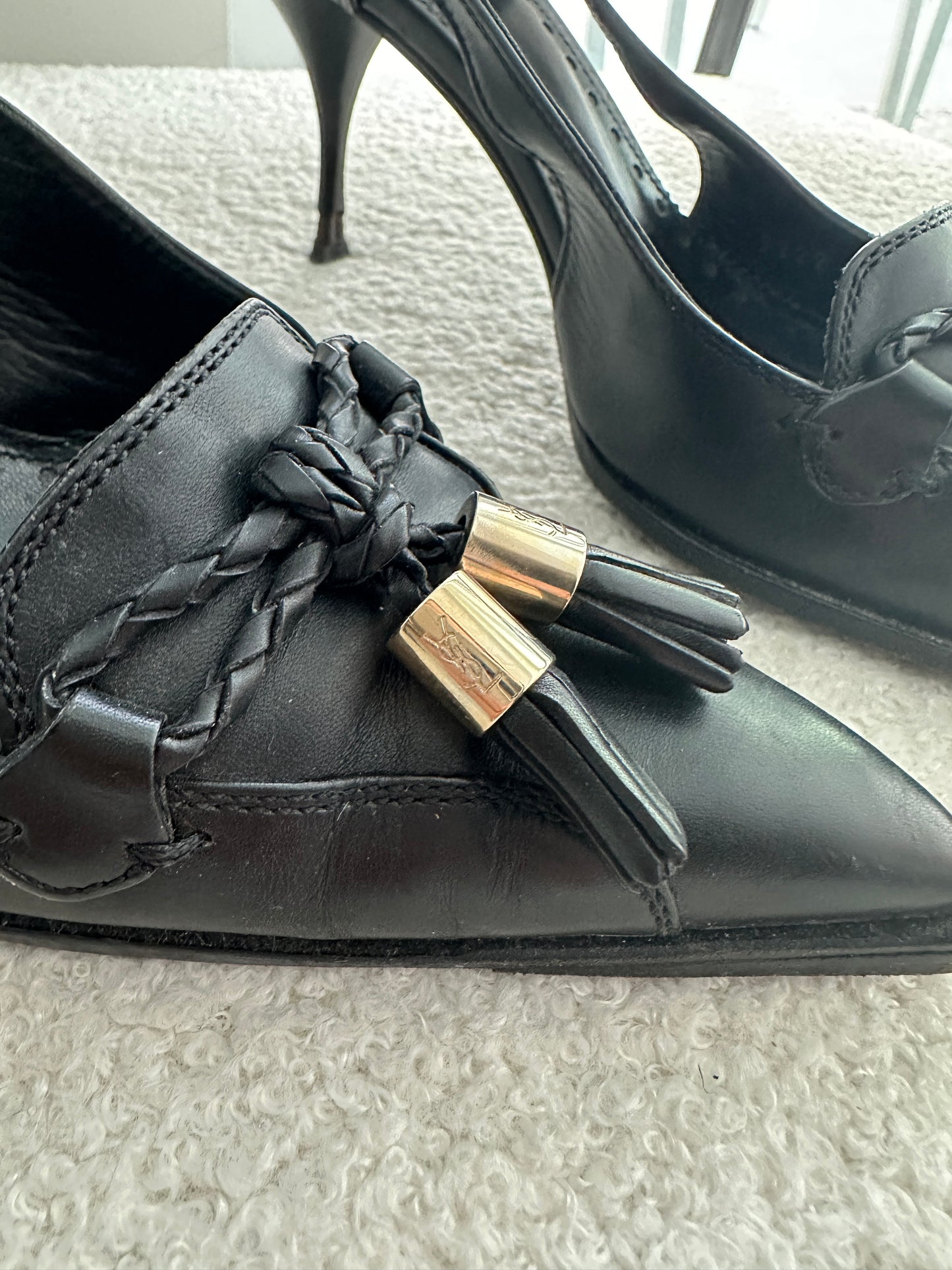 Vintage YSL Slingbacks with Tassel & Logo Detail