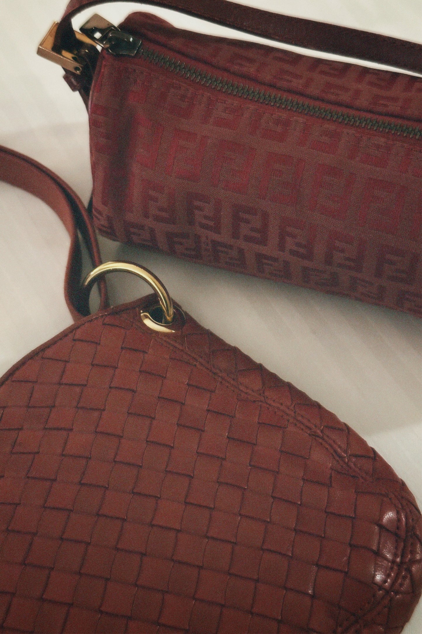 Vintage Bottega Veneta Intrecciato Red Shoulder Bag