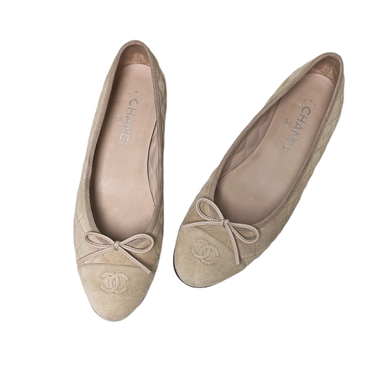 Chanel Suede Quilted Ballet Flats