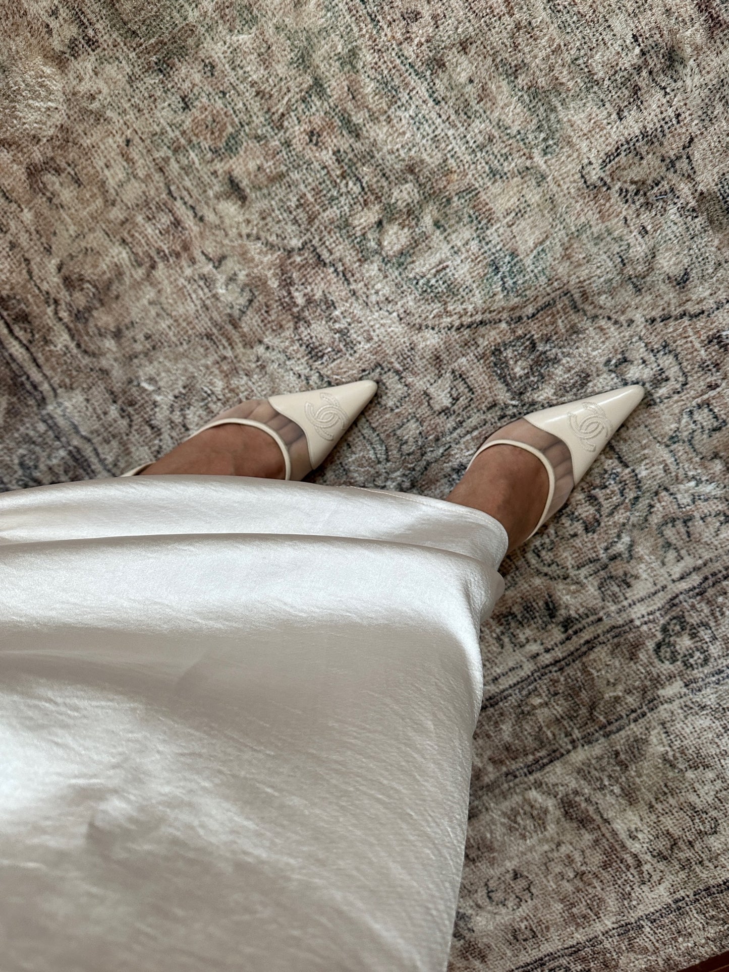 Vintage Chanel Ivory Mesh Slingback