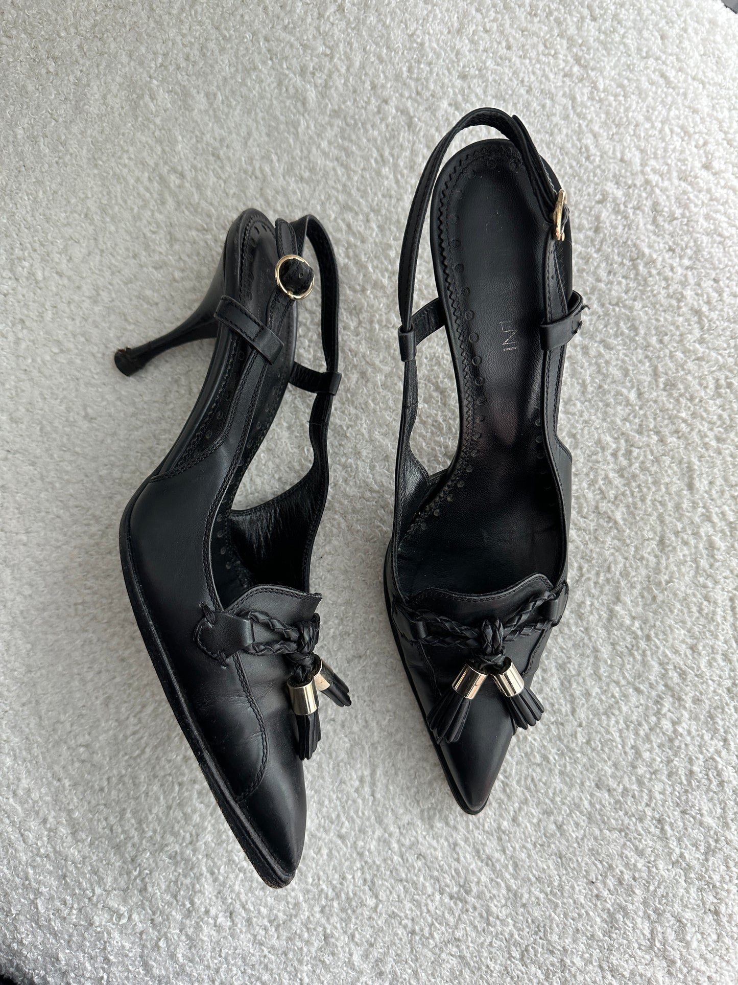 Vintage YSL Slingbacks with Tassel & Logo Detail