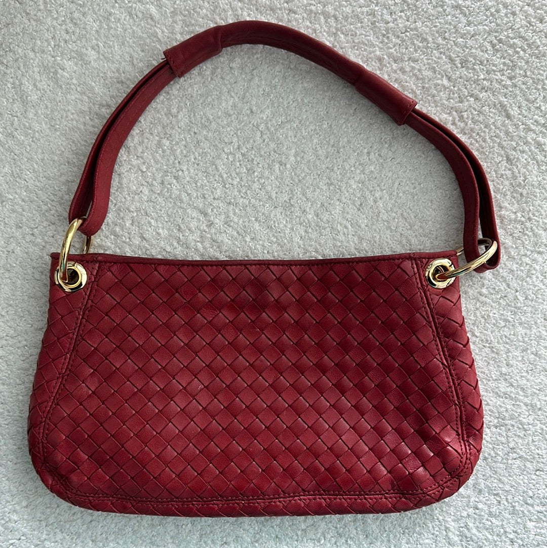 Vintage Bottega Veneta Intrecciato Red Shoulder Bag