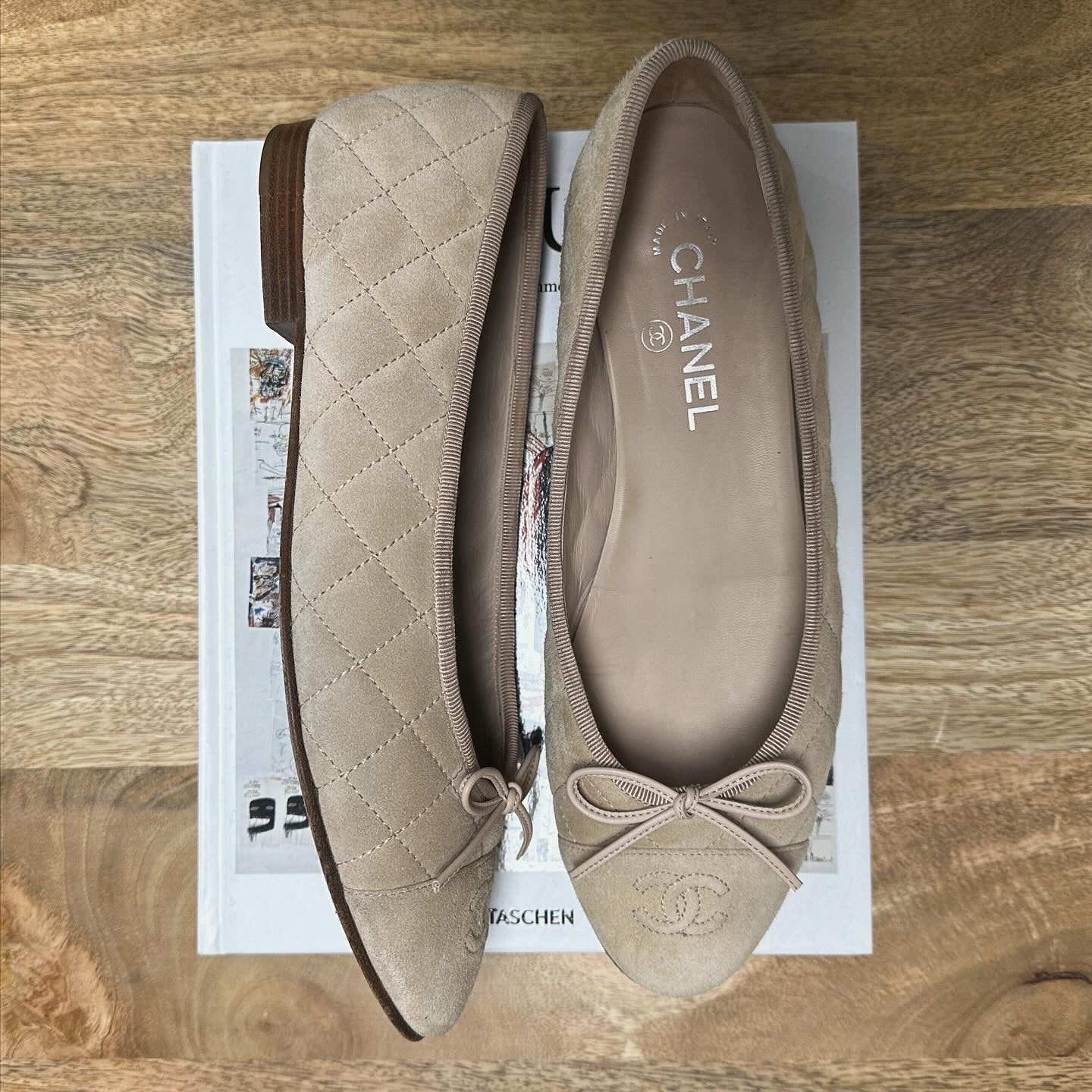 Chanel Suede Quilted Ballet Flats