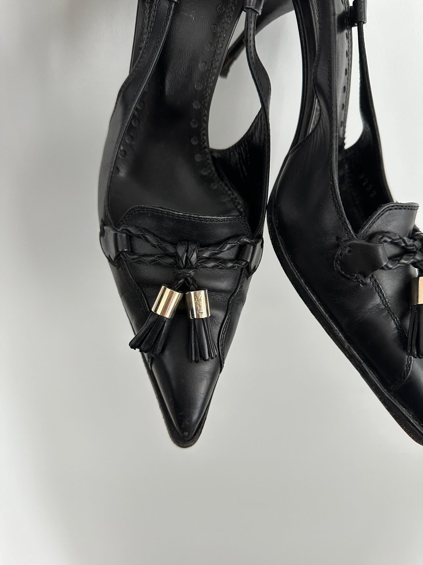 Vintage YSL Slingbacks with Tassel & Logo Detail