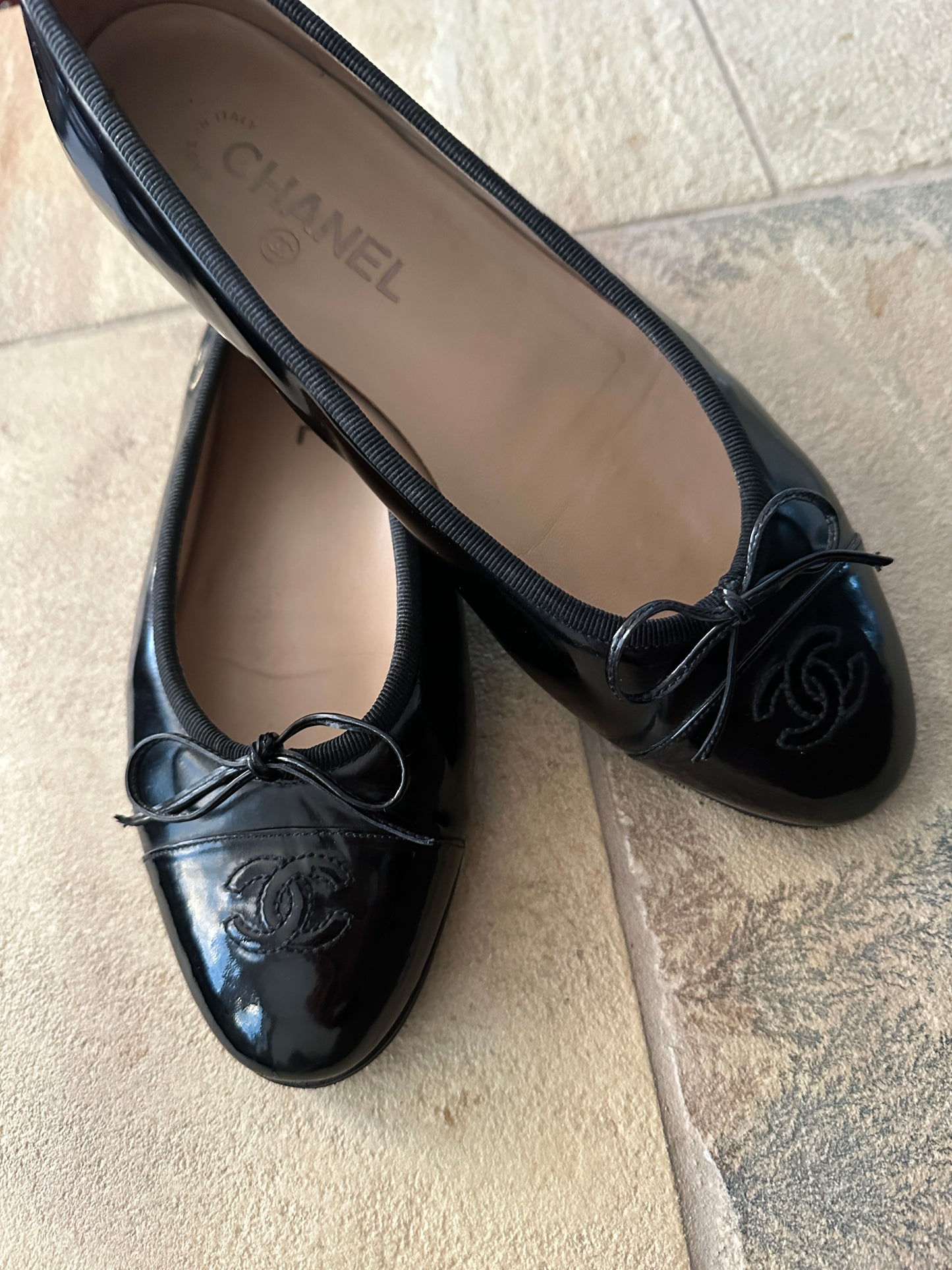 Chanel Black Patent Ballet Flats