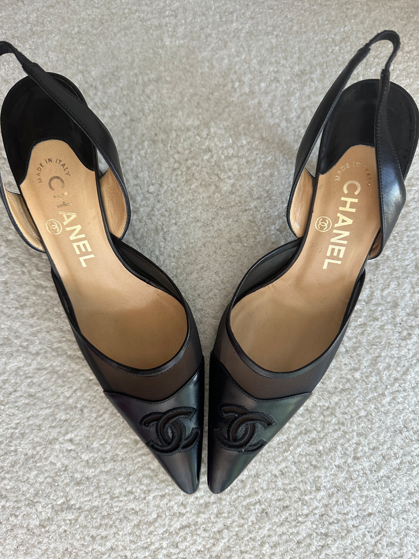 Vintage Chanel Black Mesh Slingbacks