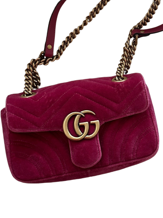 Gucci Marmont Mini Velvet Matelasse Shoulder / Crossbody Bag