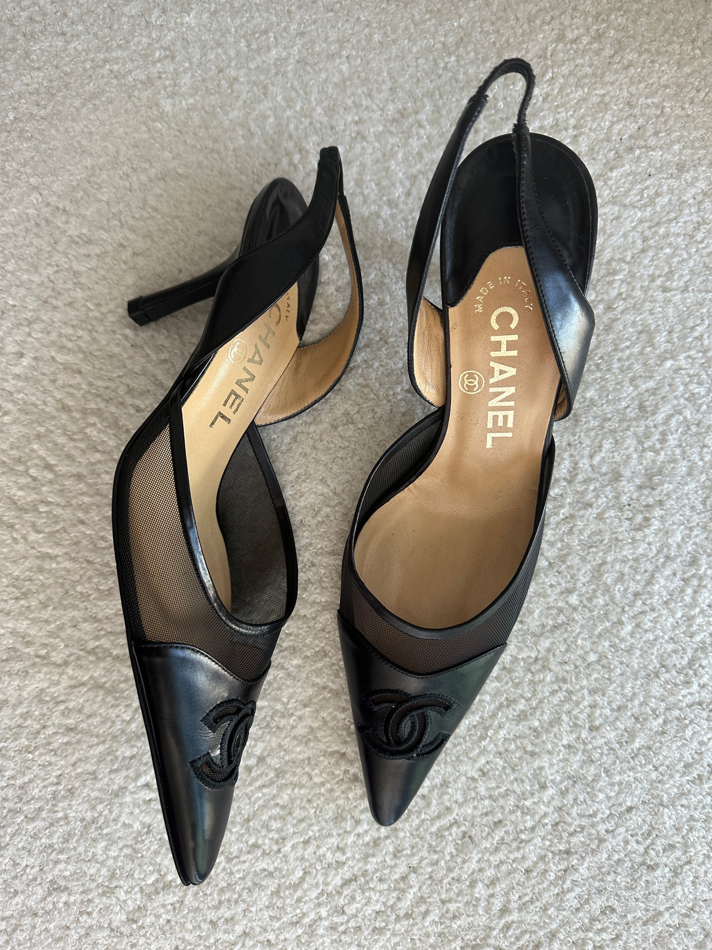 Vintage Chanel Black Mesh Slingbacks