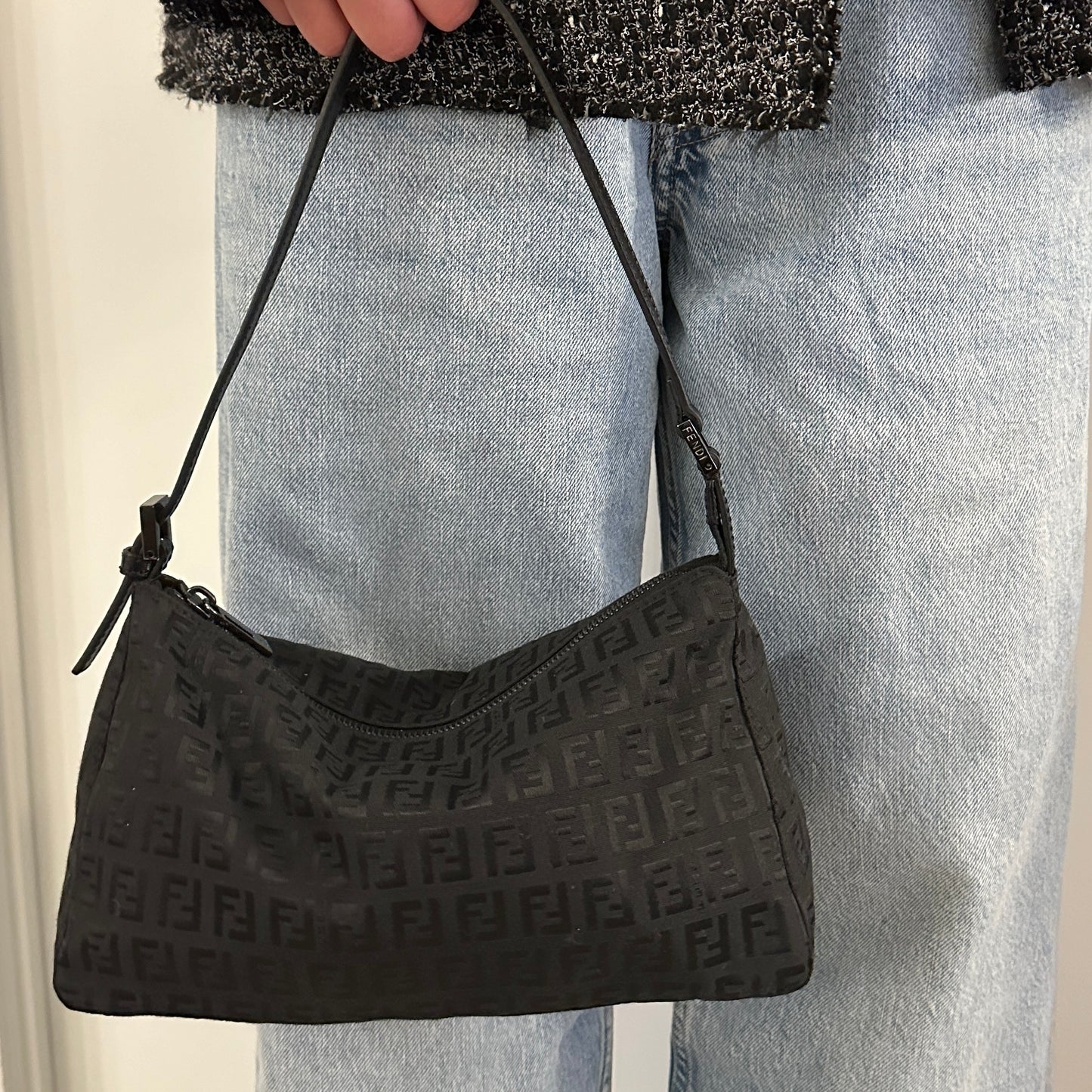 Vintage Fendi Zucchino Black Shoulder Bag