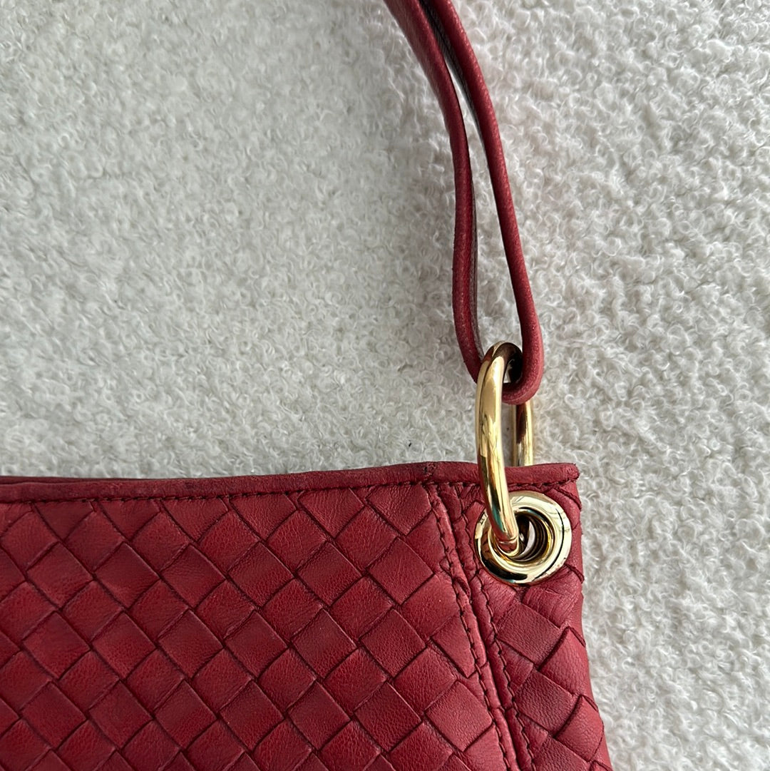 Vintage Bottega Veneta Intrecciato Red Shoulder Bag