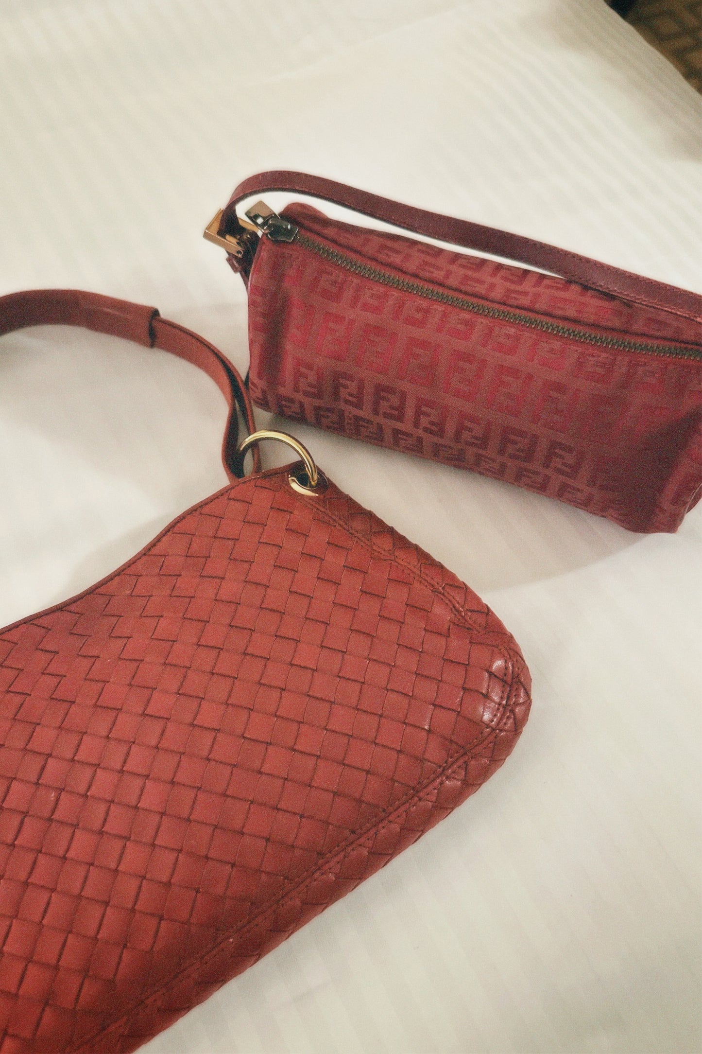 Vintage Bottega Veneta Intrecciato Red Shoulder Bag