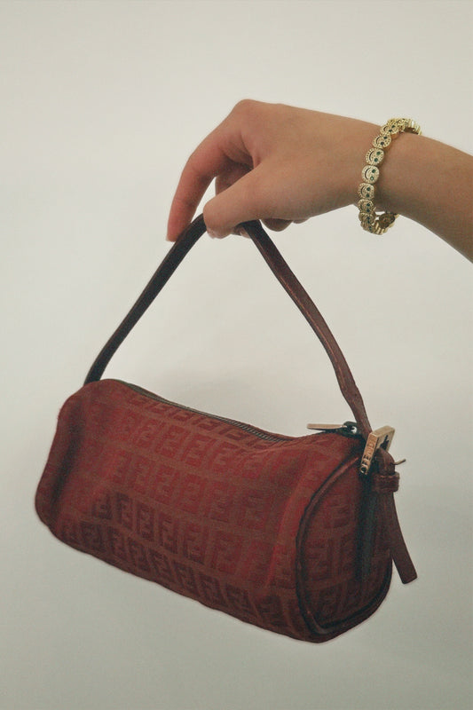 Vintage Fendi Zucchino Red Barrel Bag