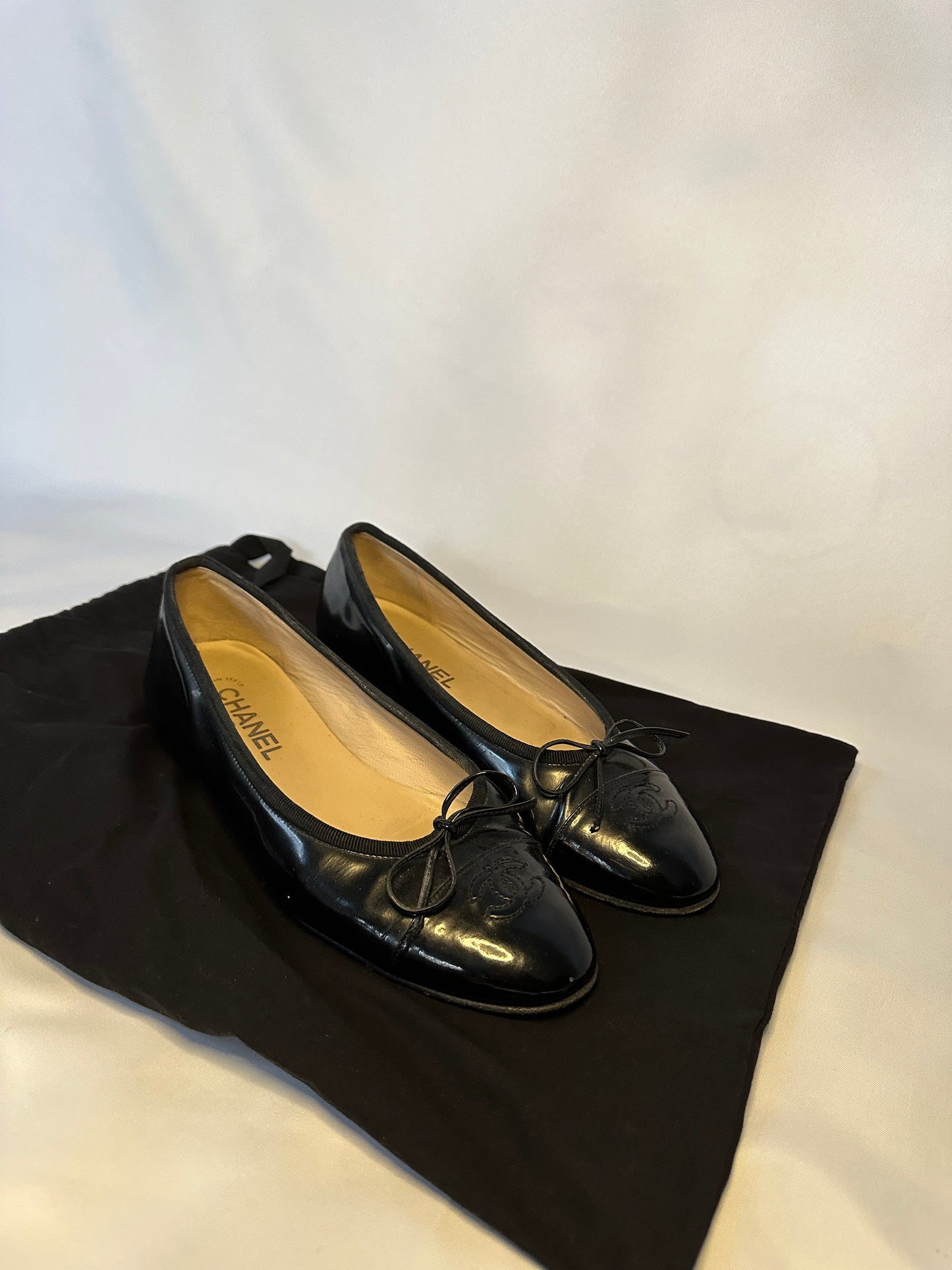 Chanel Black Patent Ballet Flats