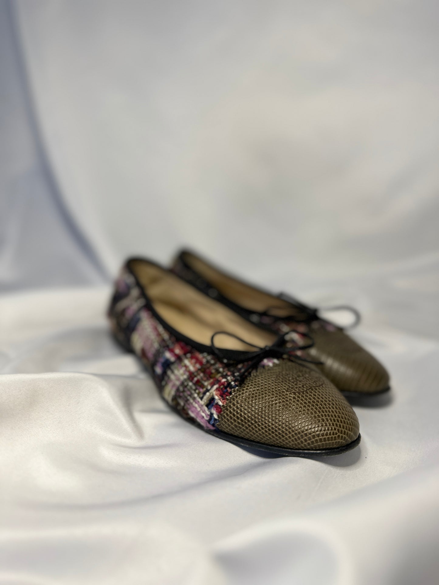 Vintage Chanel Tweed/Lizard Ballet Flats