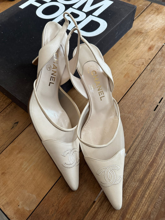 Vintage Chanel Ivory Mesh Slingback