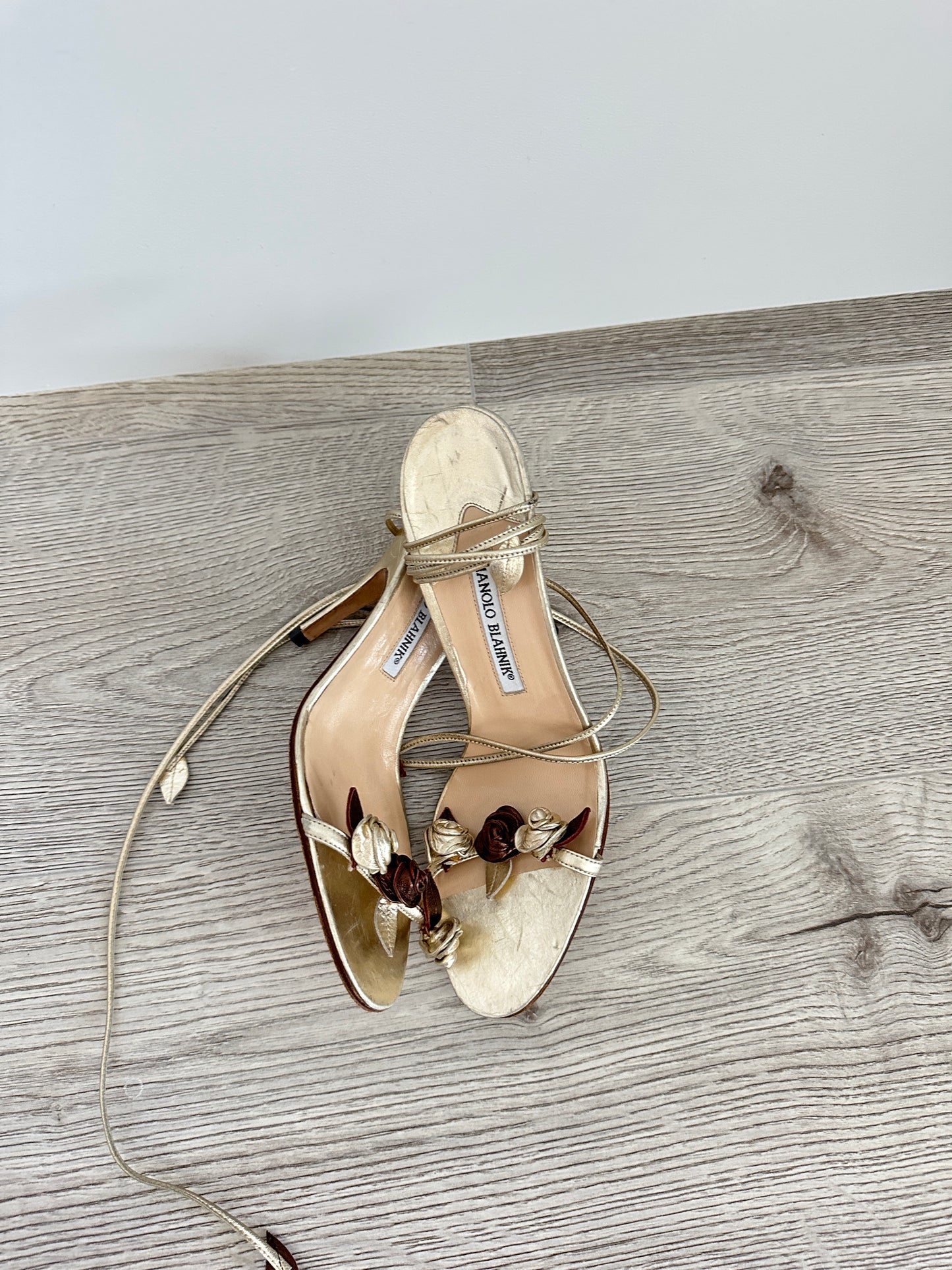 Vintage Manolo Blahnik Gold Rose Sandals