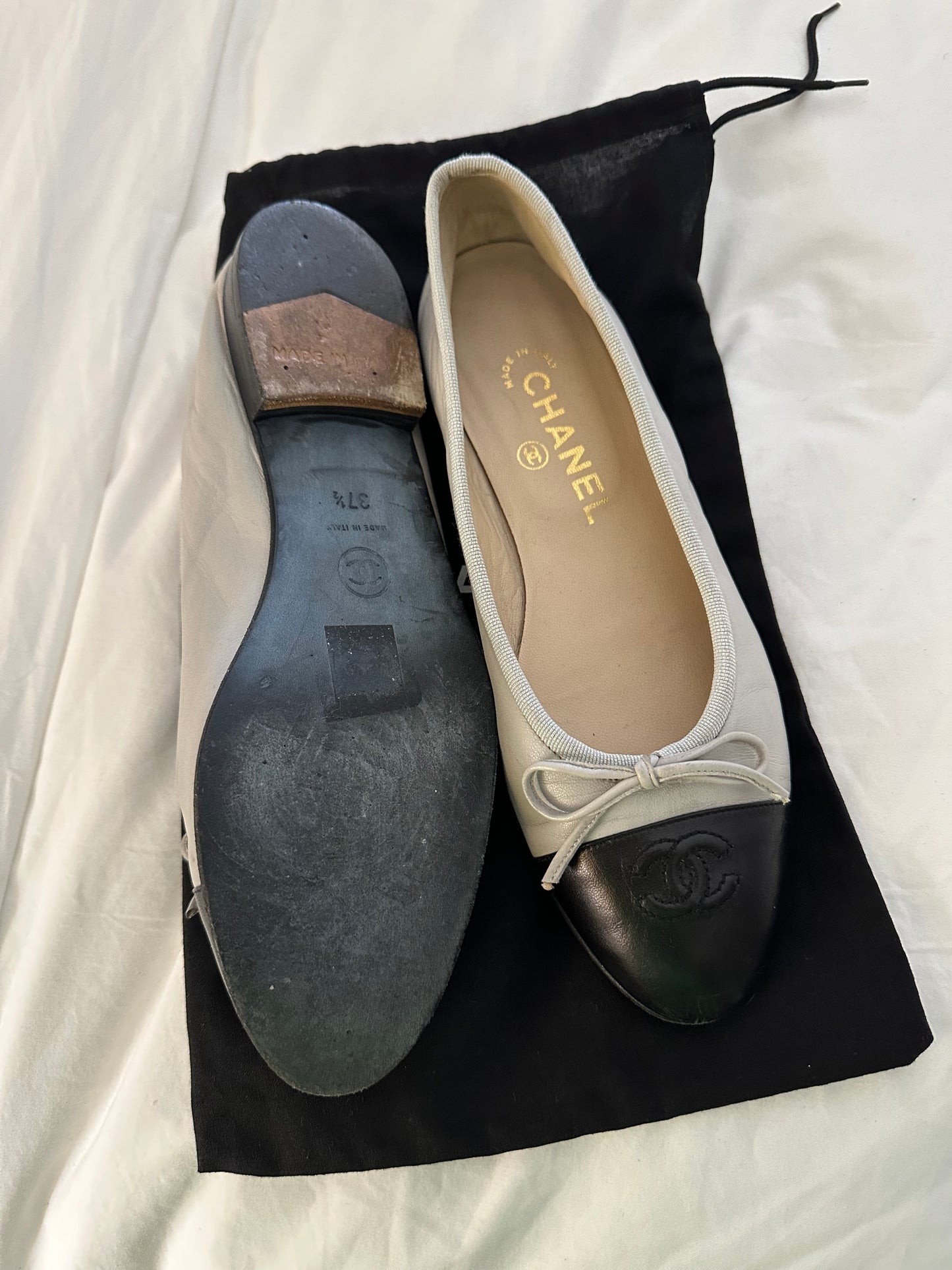 Chanel Grey & Black Ballet Flats