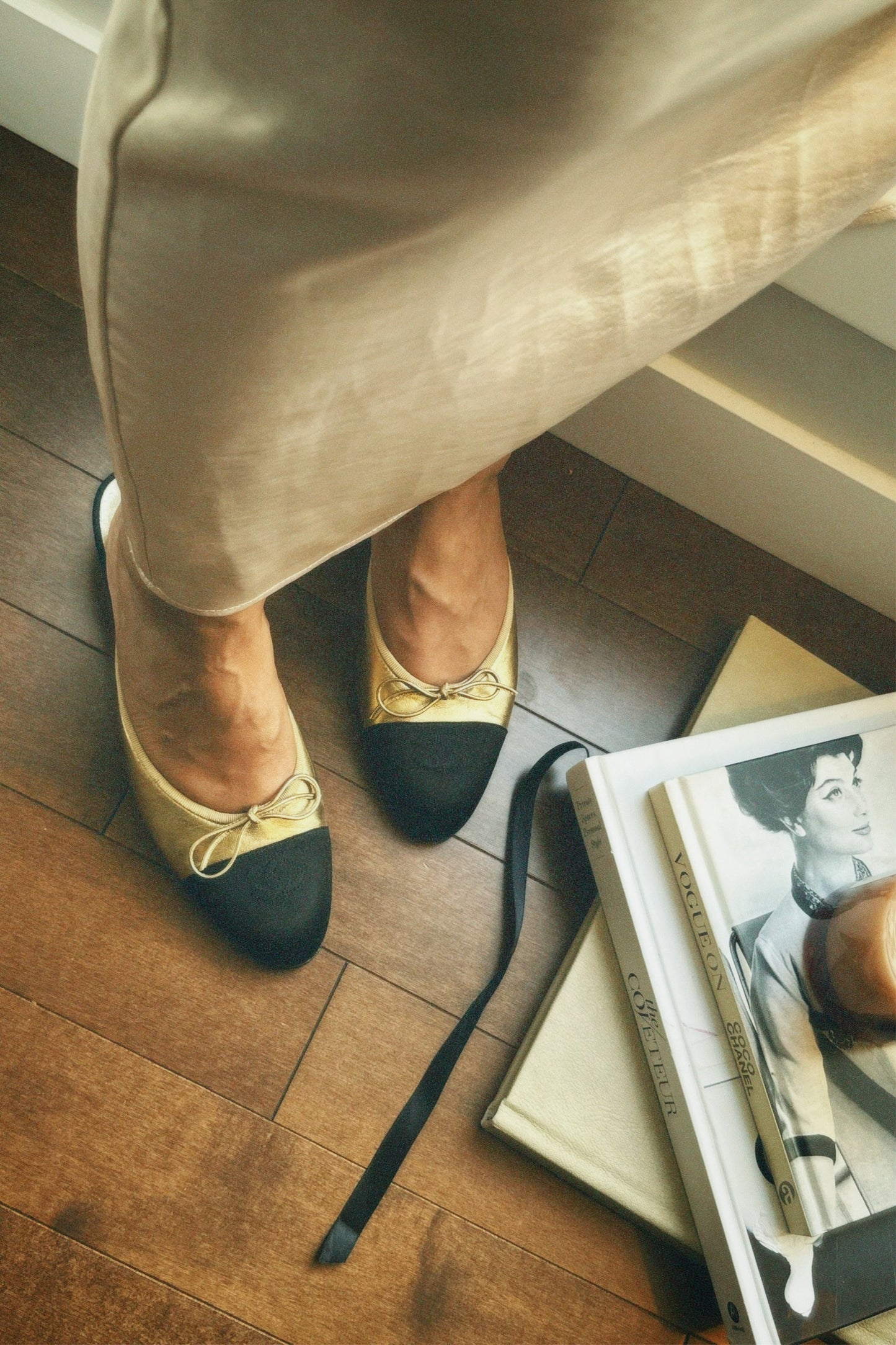 Vintage Chanel Gold & Black Ballerina Mules