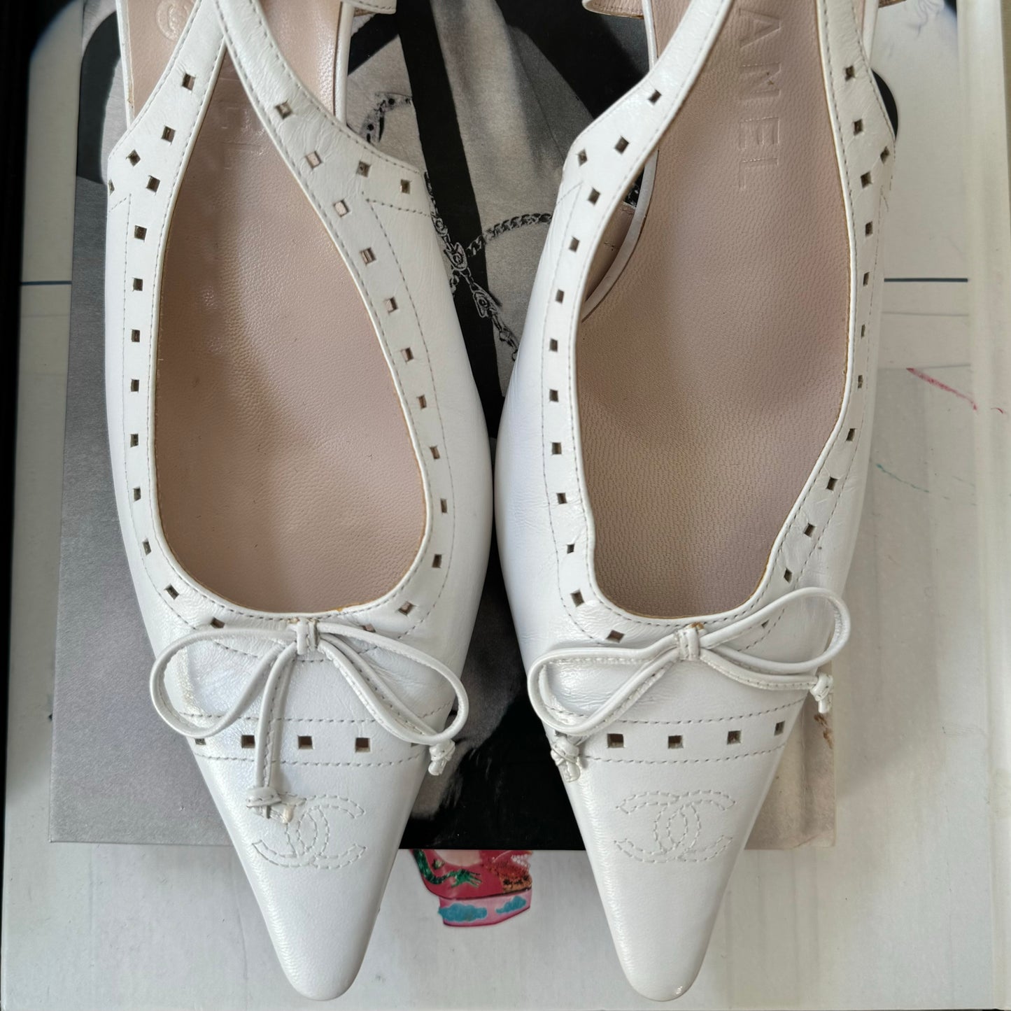 Vintage Chanel Slingbacks in White Leather 37