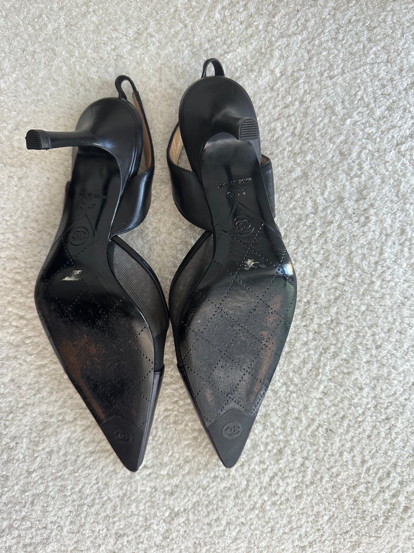 Vintage Chanel Black Mesh Slingbacks