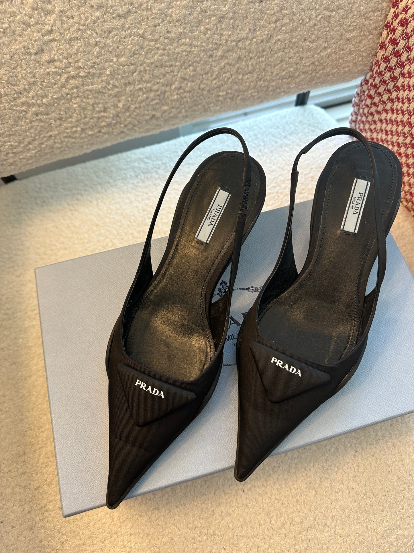 Prada Nylon Black Slingback Kitten Heels