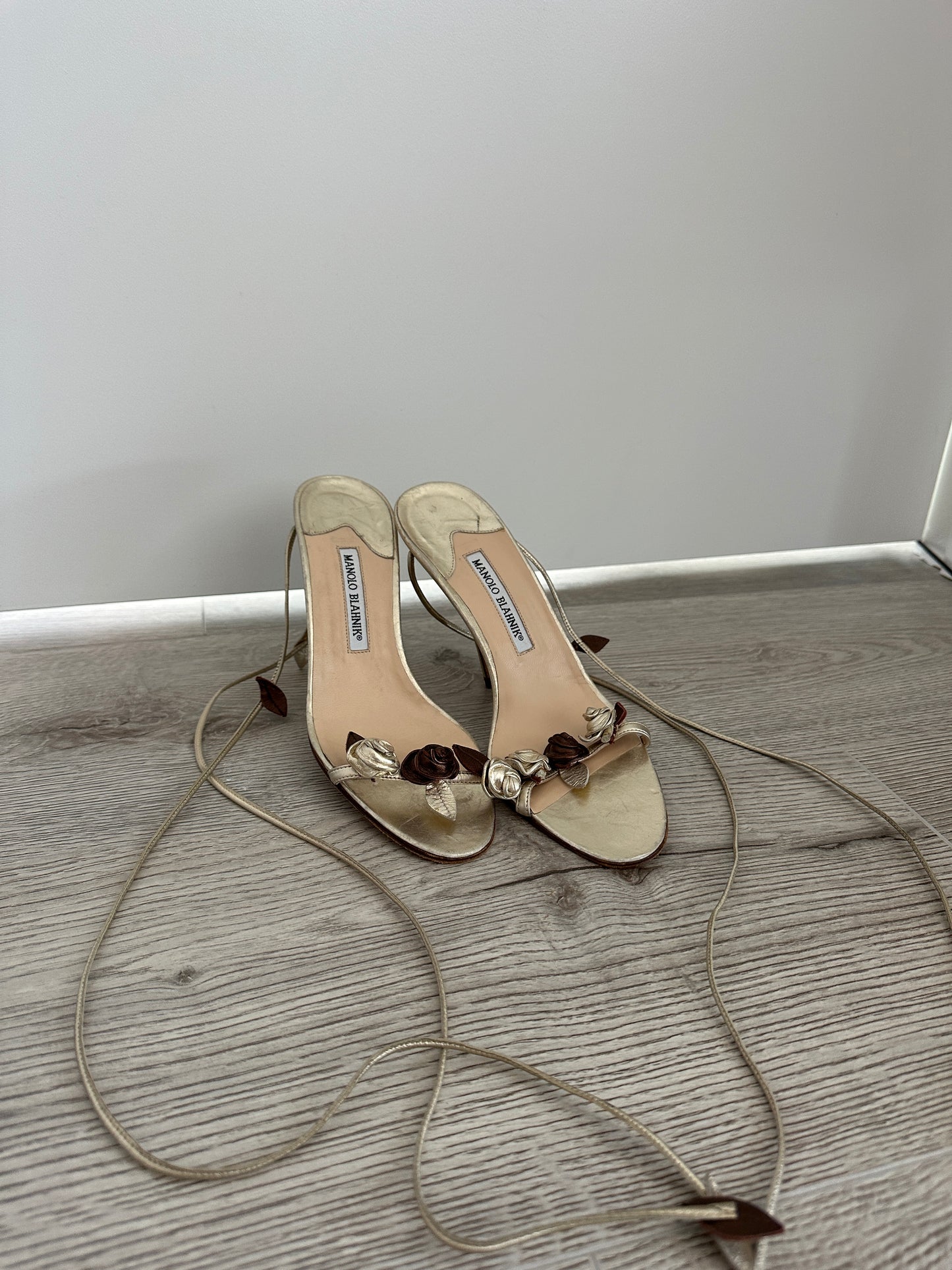 Vintage Manolo Blahnik Gold Rose Sandals