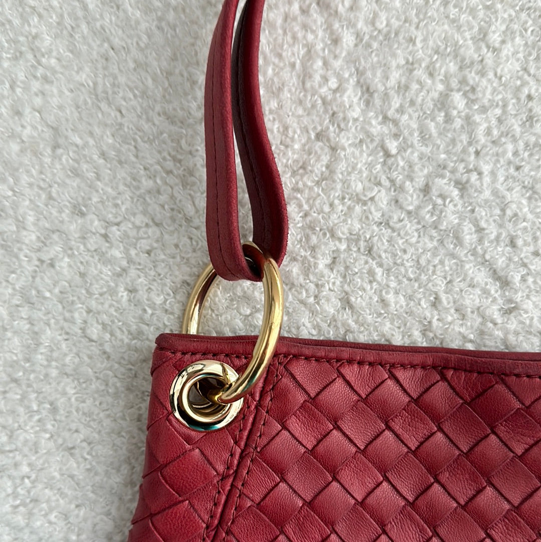 Vintage Bottega Veneta Intrecciato Red Shoulder Bag