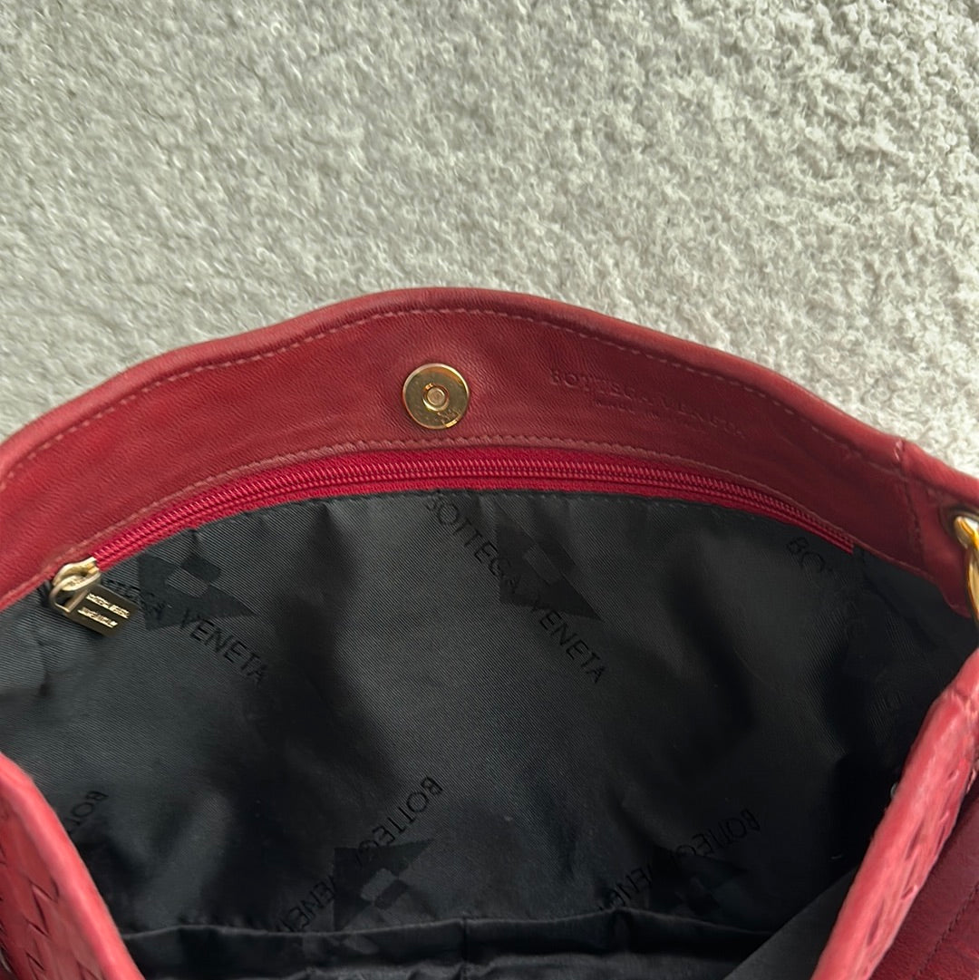 Vintage Bottega Veneta Intrecciato Red Shoulder Bag