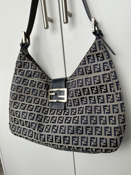 Vintage Fendi Blue Zucchino Flap Bag