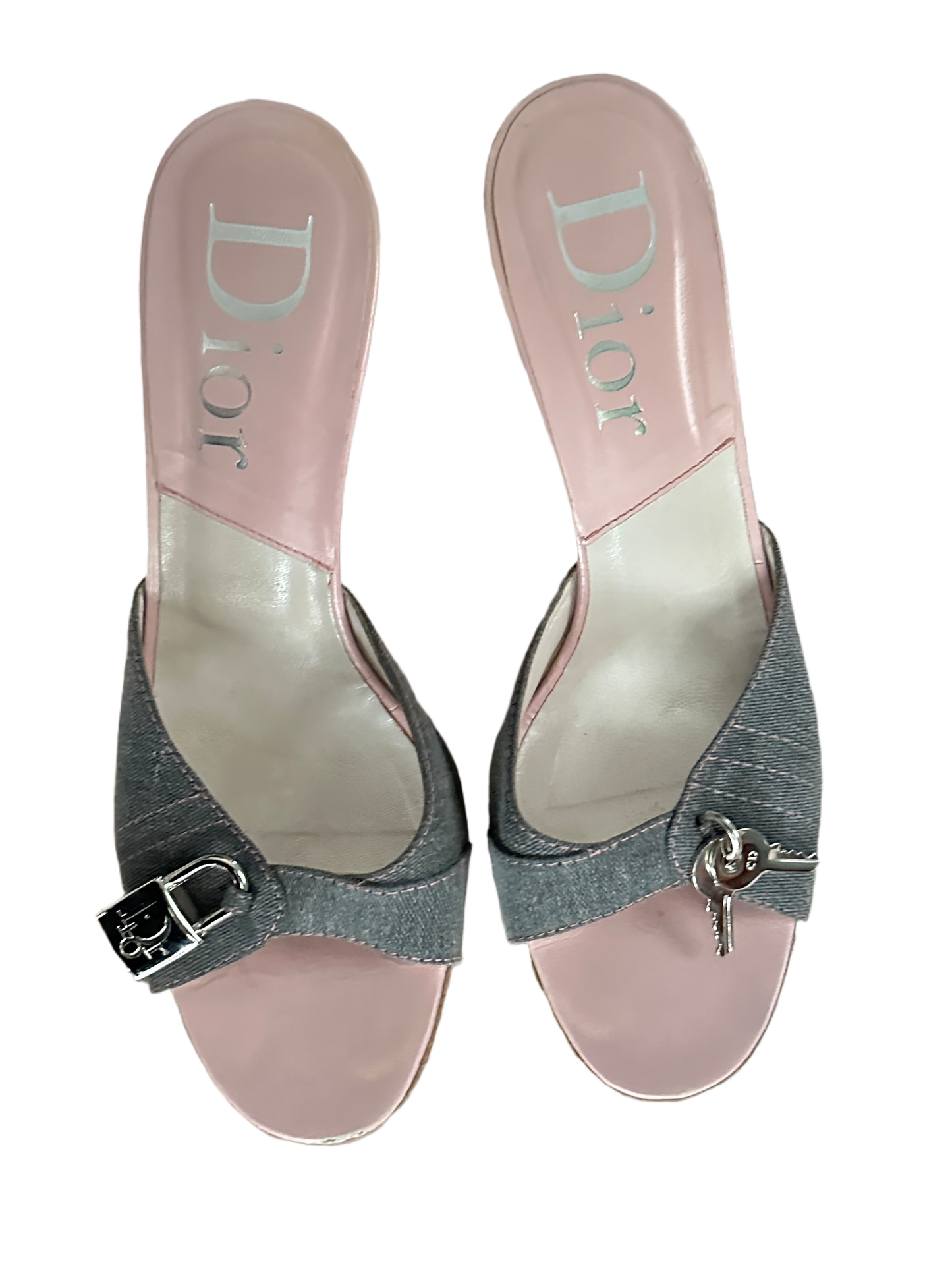 Vintage 2001 Dior Denim Lock & Key Mules