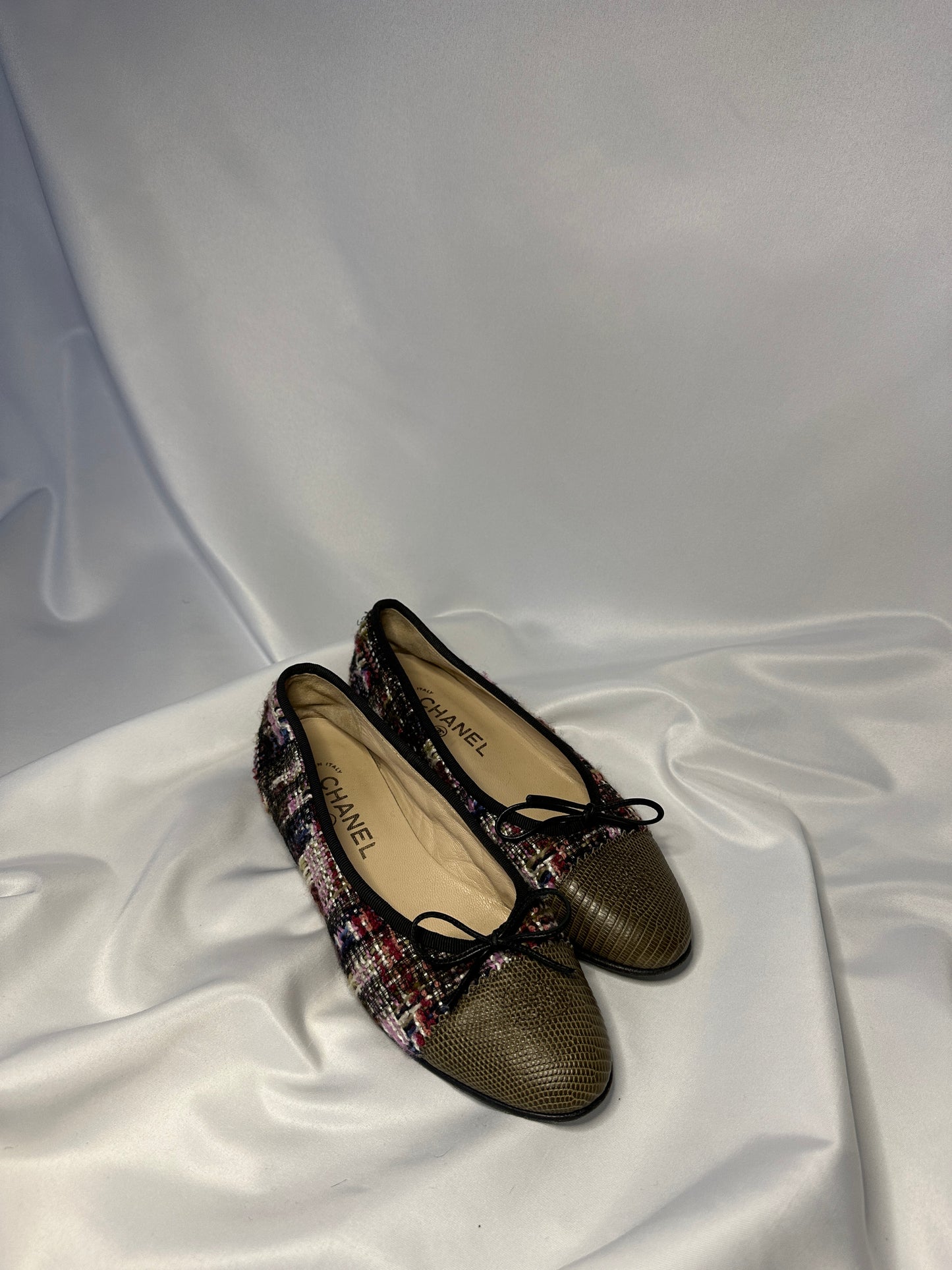 Vintage Chanel Tweed/Lizard Ballet Flats