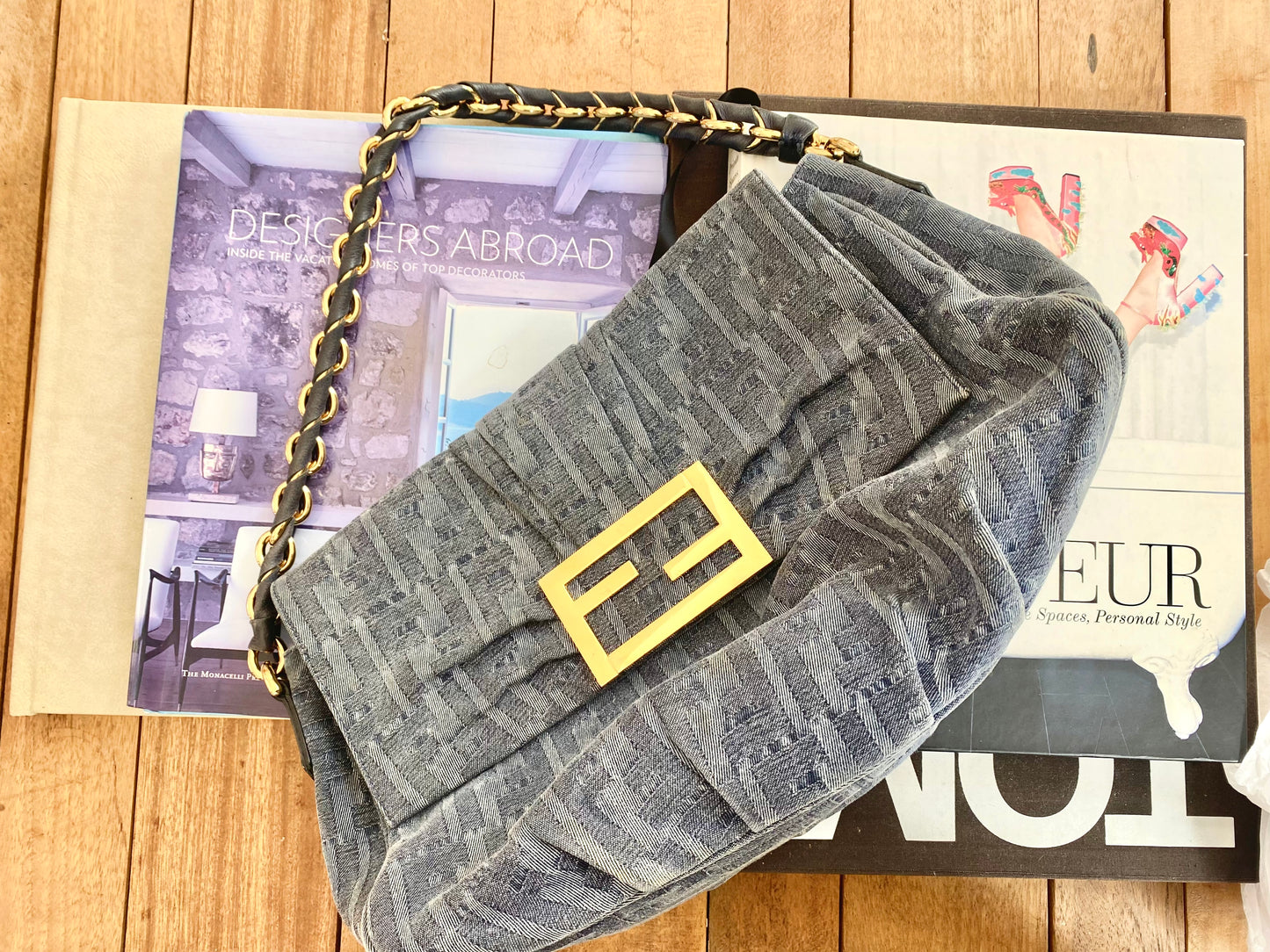 Vintage Fendi Denim Zucca Mia Flap Bag