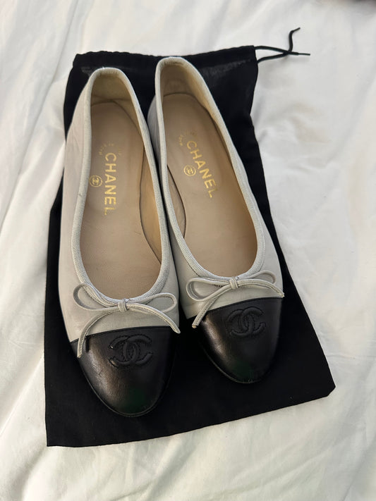 Chanel Grey & Black Ballet Flats