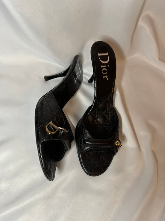 Vintage Dior Black Mules with ‘D’ Charm