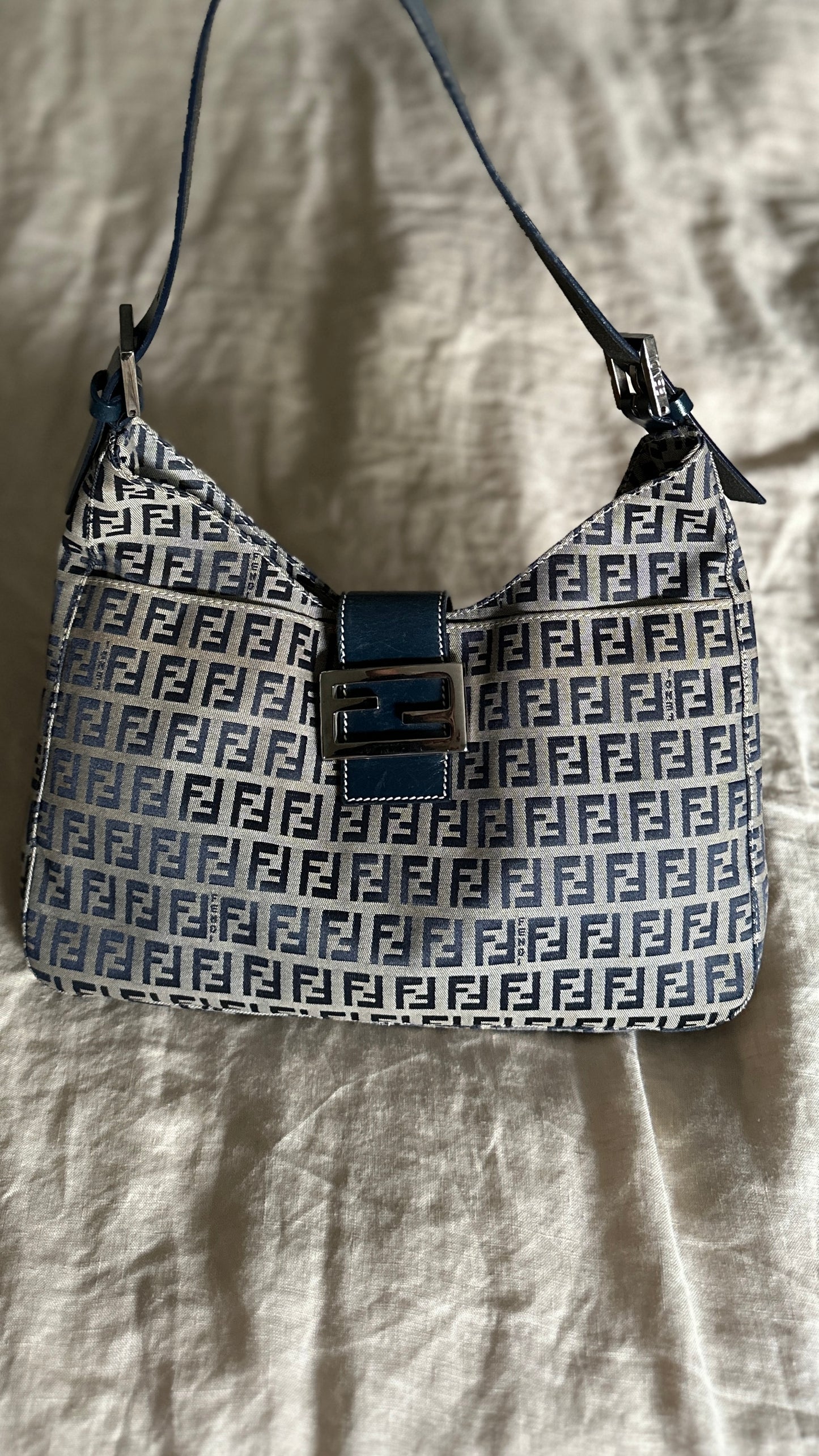 Vintage Fendi Blue Zucchino Flap Bag