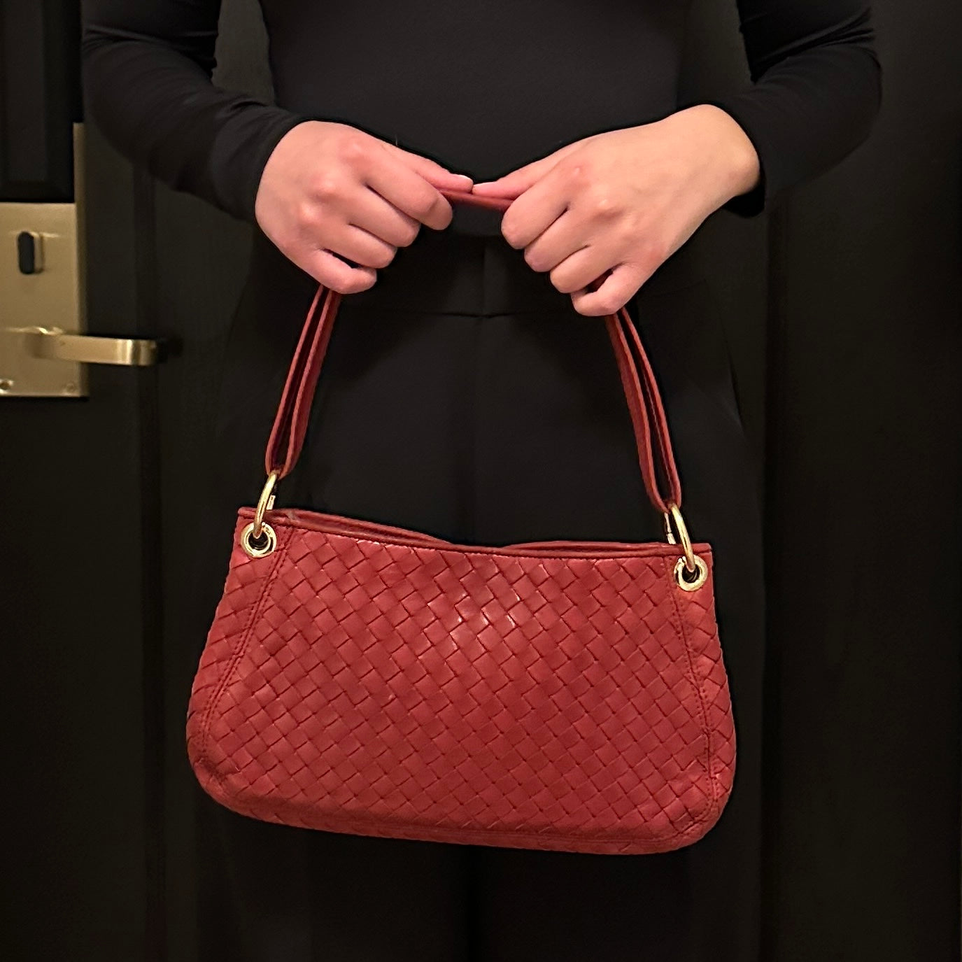 Vintage Bottega Veneta Intrecciato Red Shoulder Bag